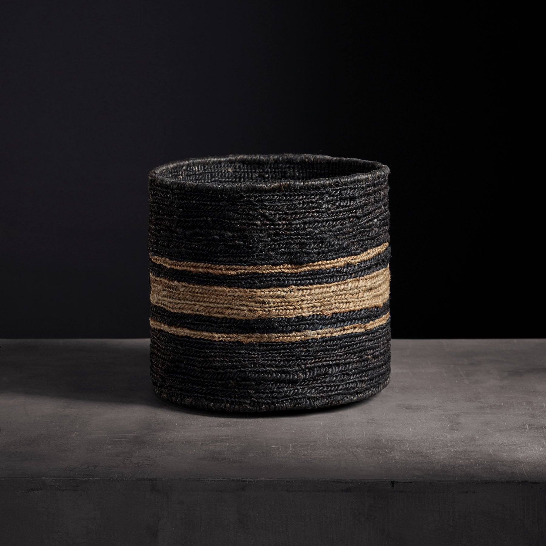 Jute Basket 15 X 14 - Charcoal/Natural Stripe