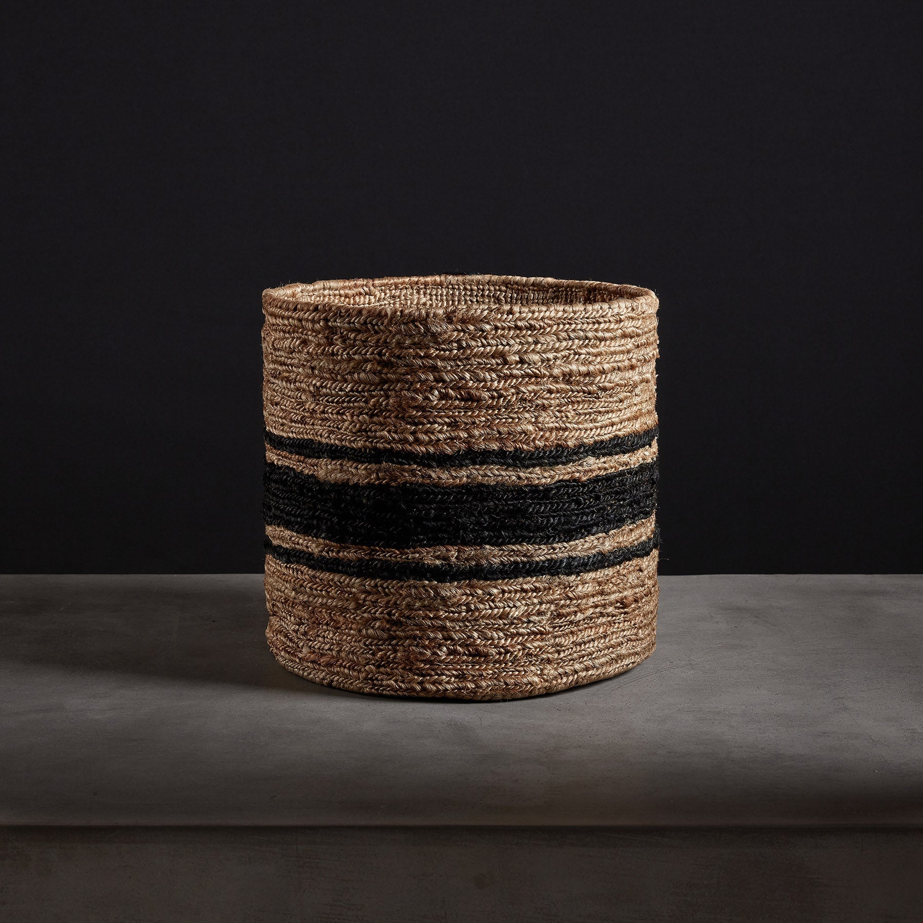 Jute Basket 15 X 14 - Natural/Charcoal Stripe