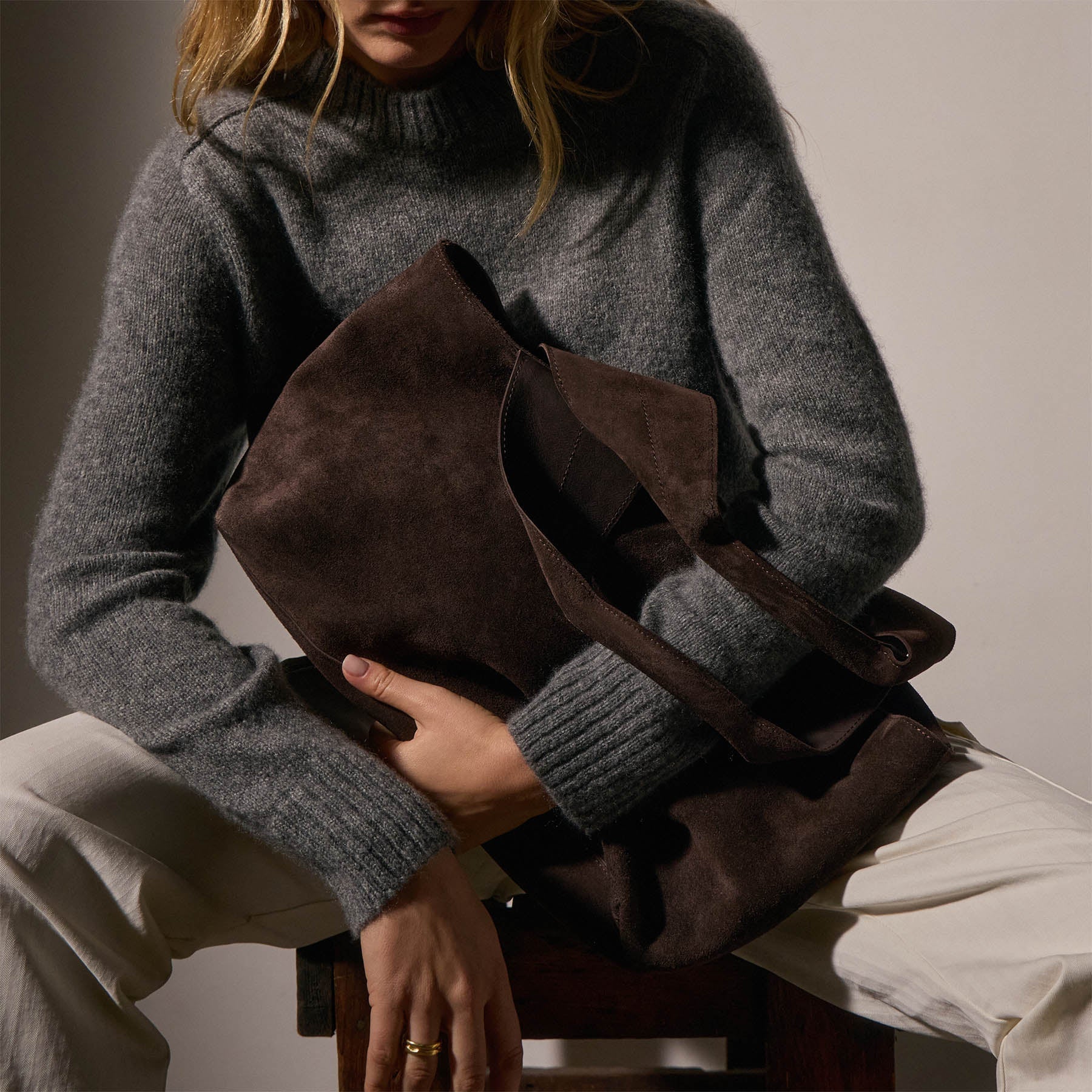 Suede Tote - Cafe