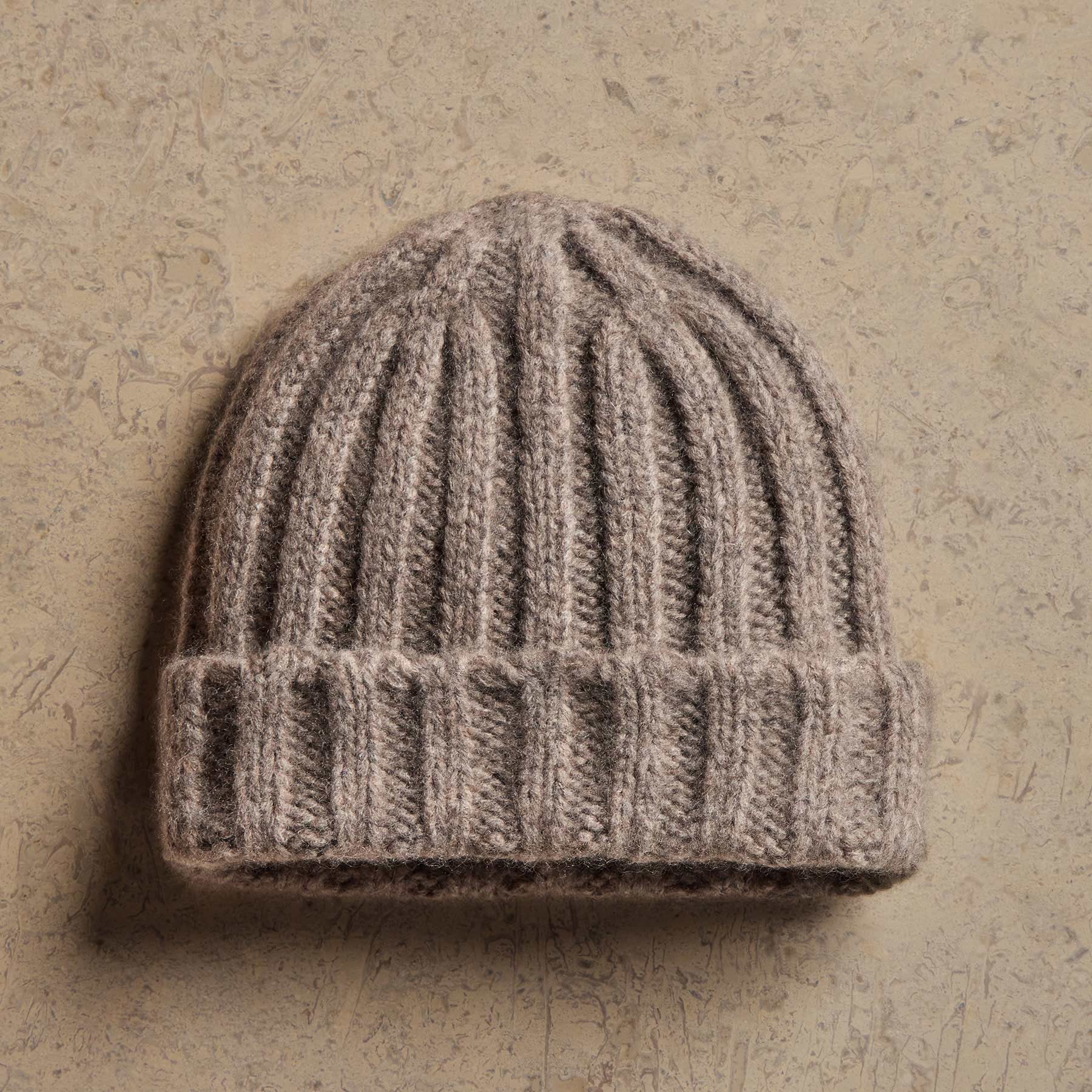 Lightweight Textured Cashmere Beanie - Beige Melange