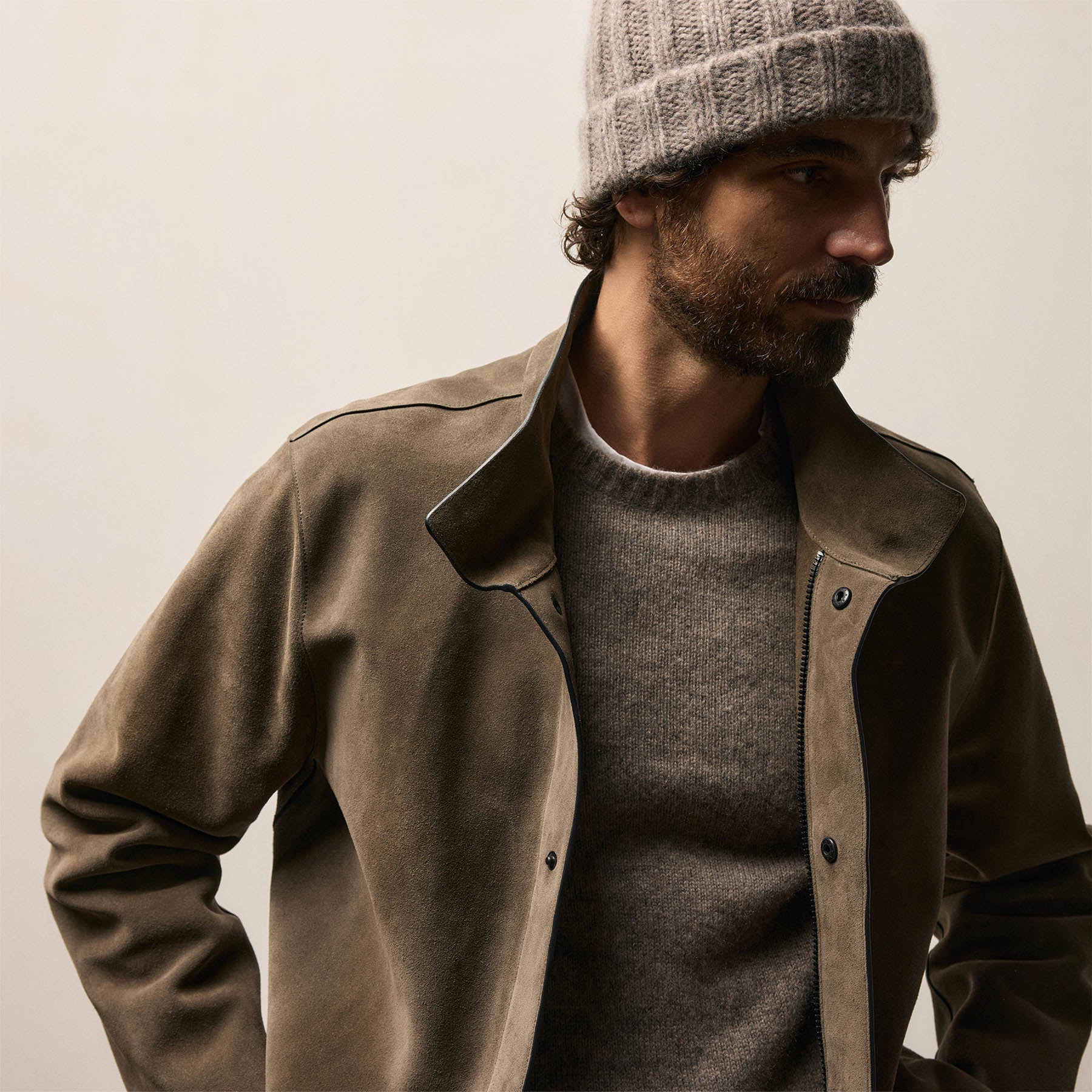 Lightweight Textured Cashmere Beanie - Beige Melange