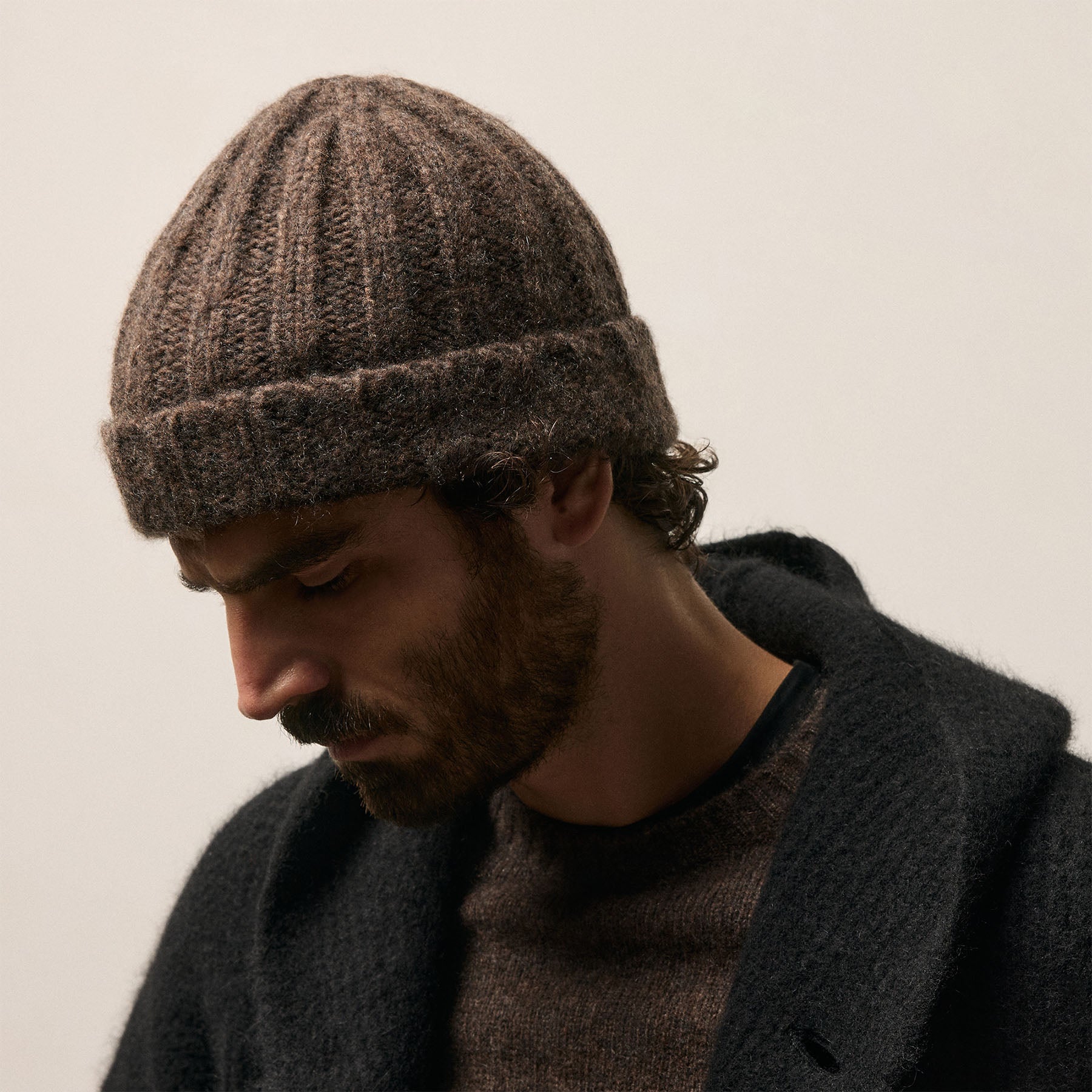 Lightweight Textured Cashmere Beanie - Bark