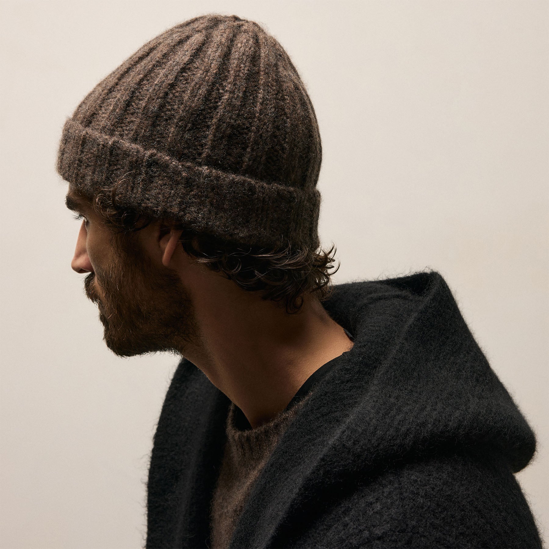 Lightweight Textured Cashmere Beanie - Bark
