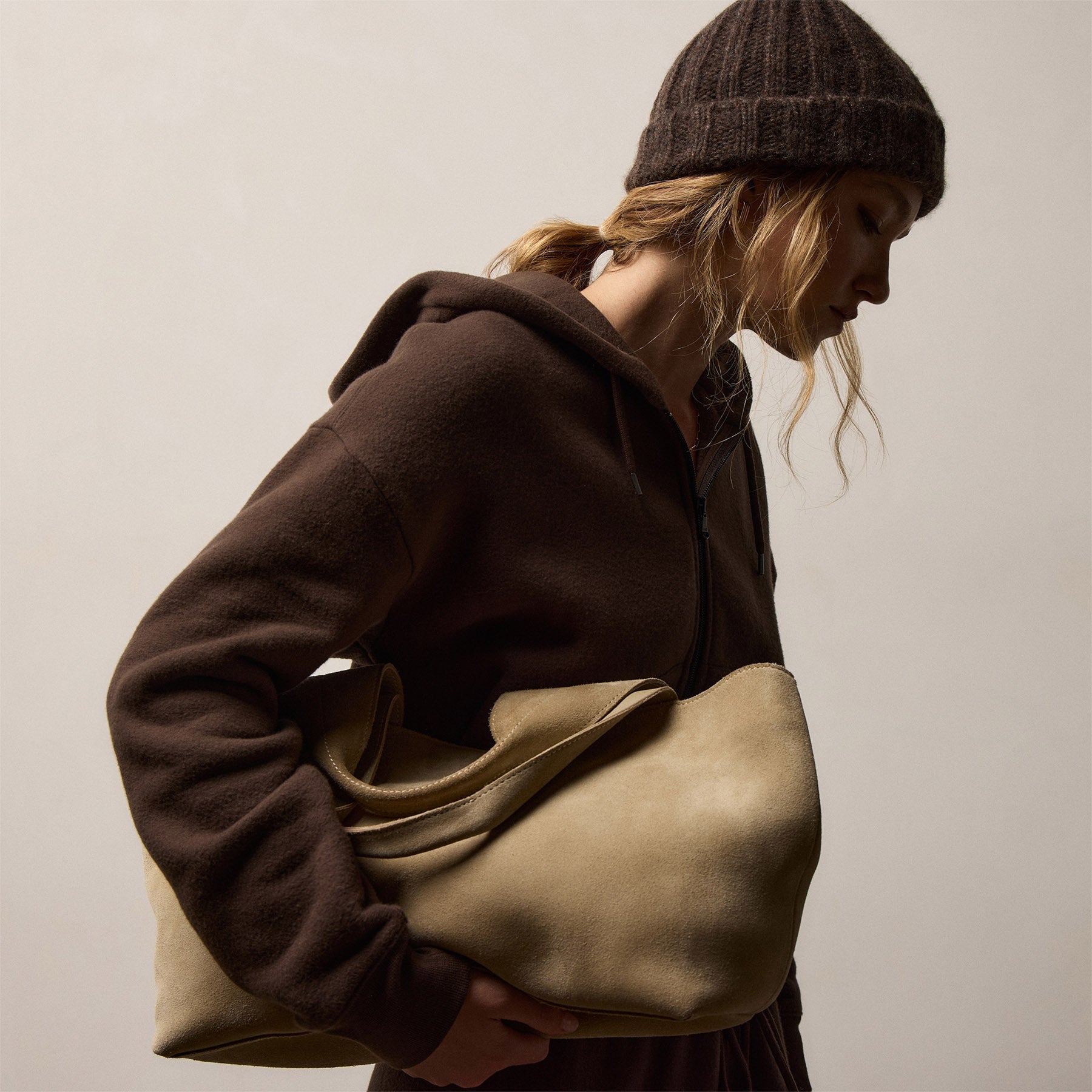 Lightweight Textured Cashmere Beanie - Bark