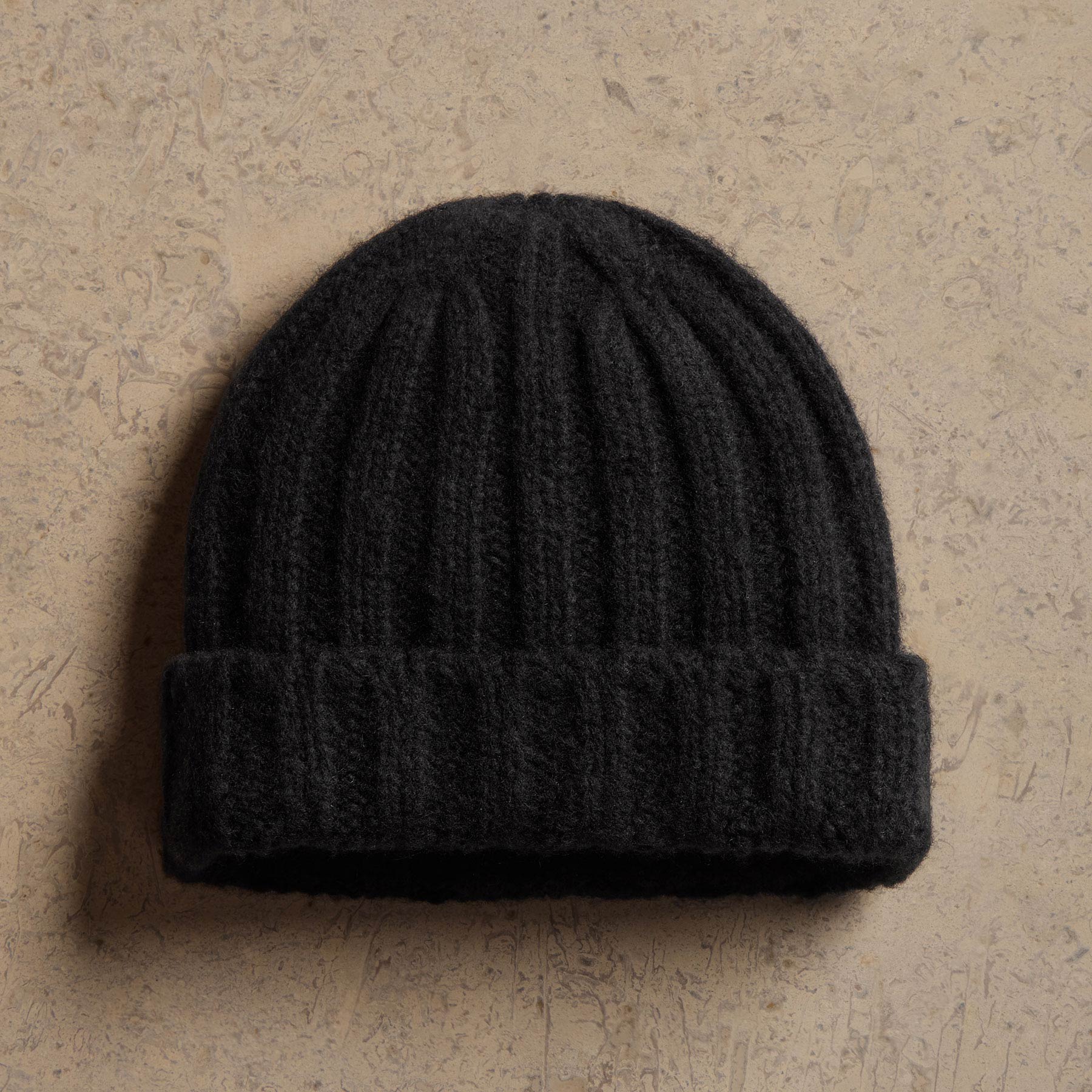 Lightweight Textured Cashmere Beanie - True Black