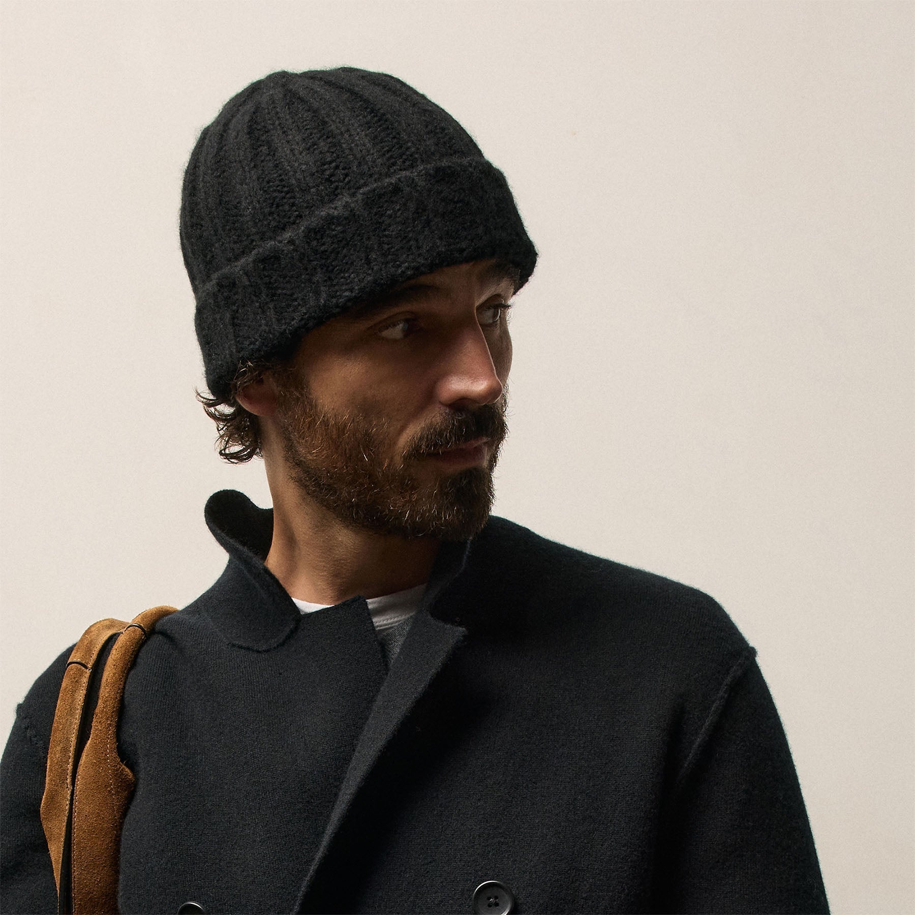Lightweight Textured Cashmere Beanie - True Black