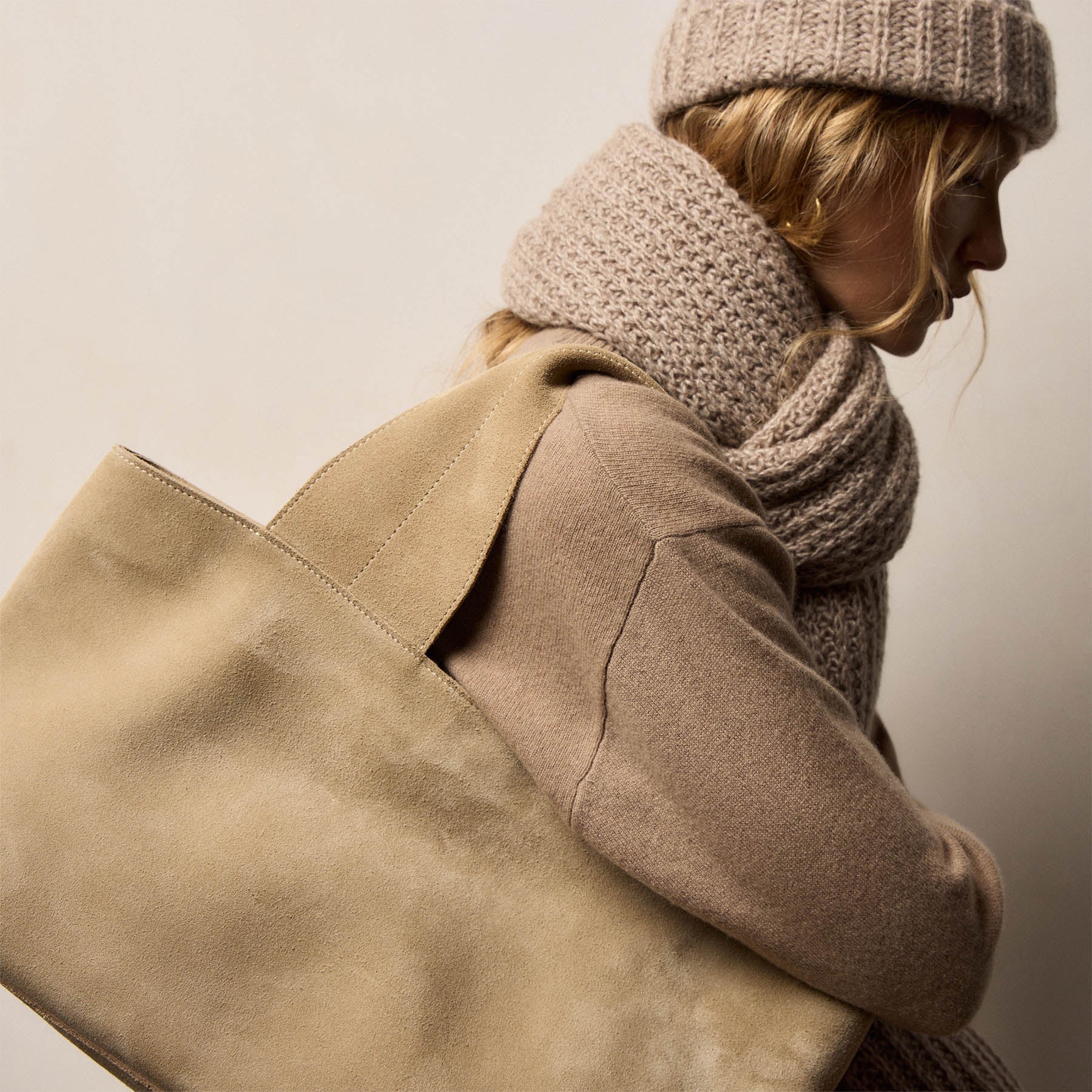 Cashmere Silk Marl Beanie - Grout Mix