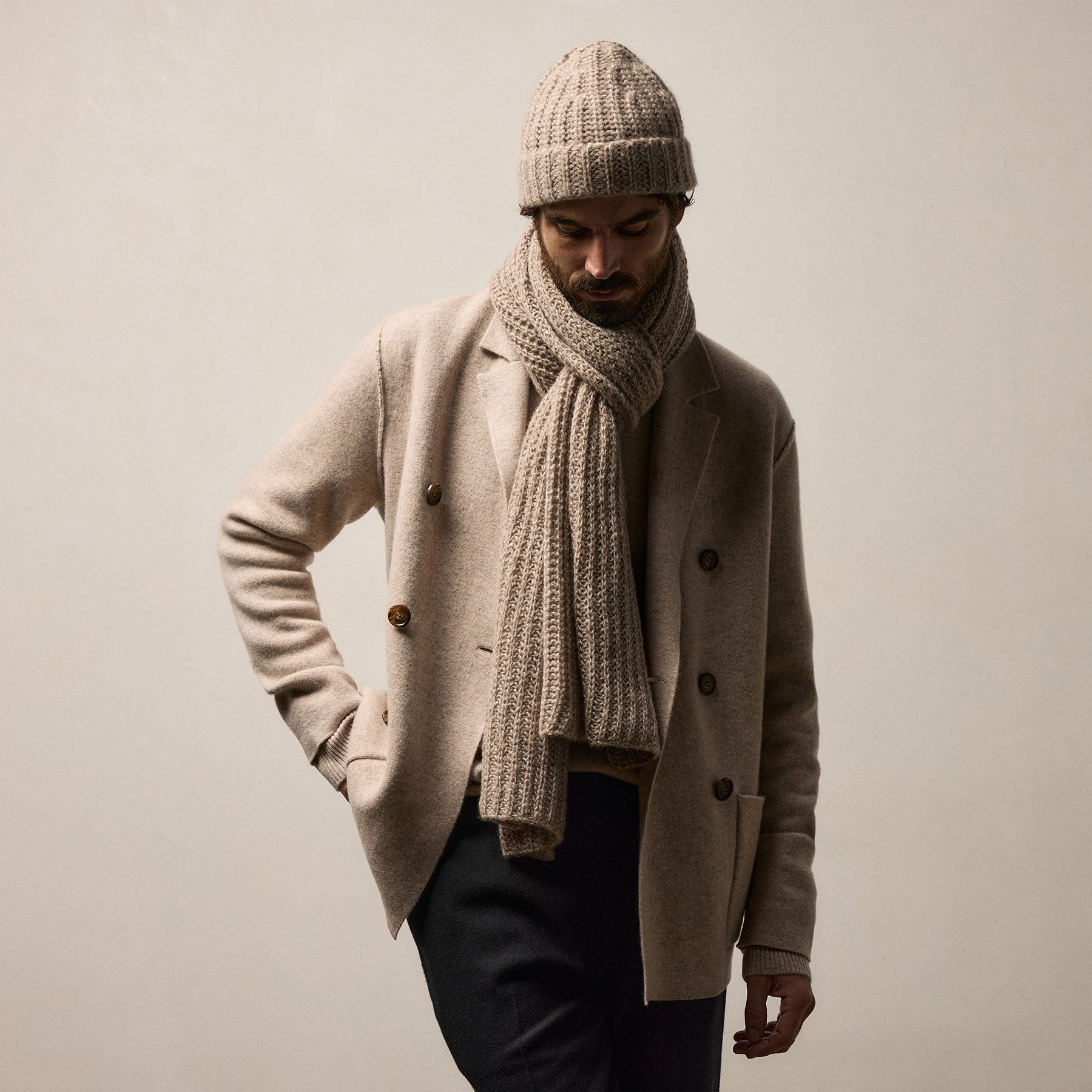 Cashmere Silk Marl Beanie - Grout Mix