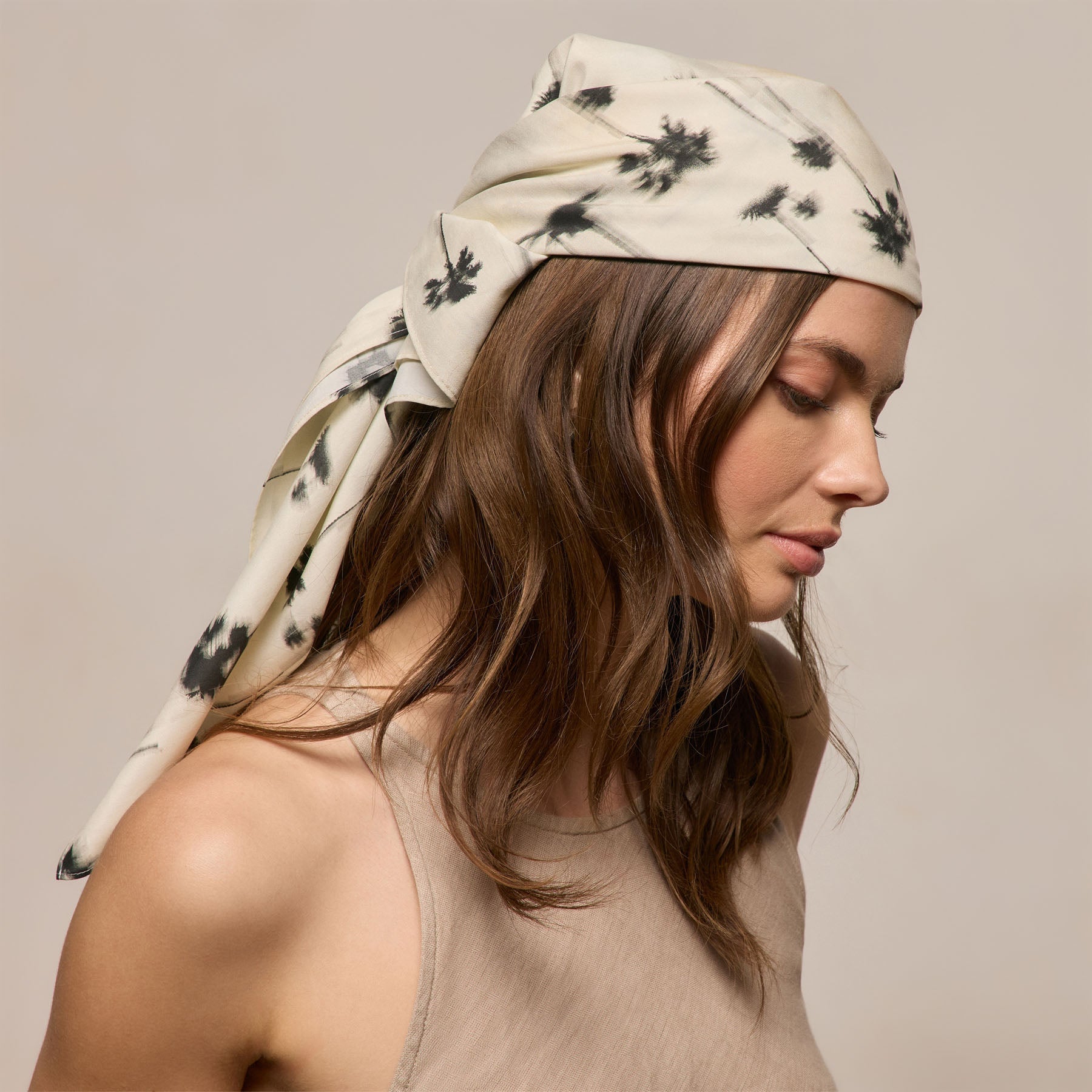 Printed Washed Silk Scarf - Allover Palm Print