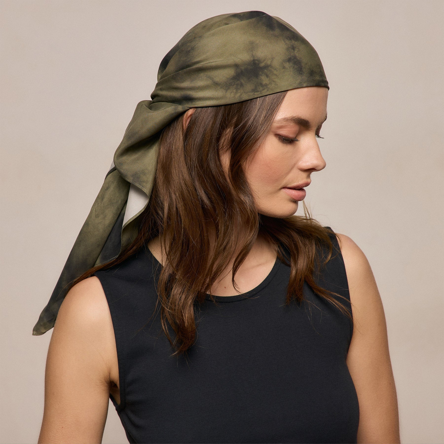Printed Washed Silk Scarf - Tie Dye Green