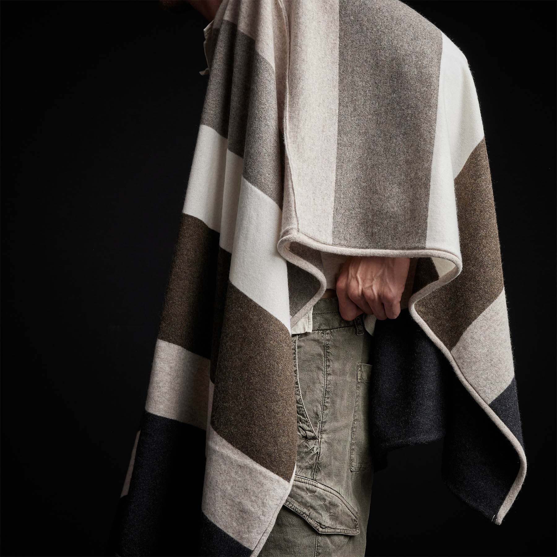 Recycled Cashmere Multi Striped Poncho - Beige Mix