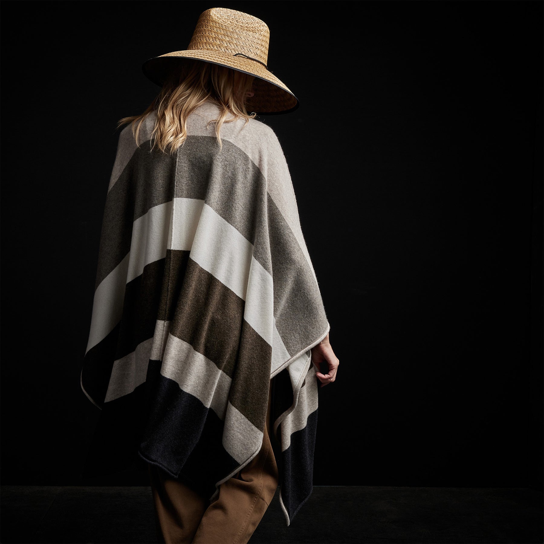 Recycled Cashmere Multi Striped Poncho - Beige Mix
