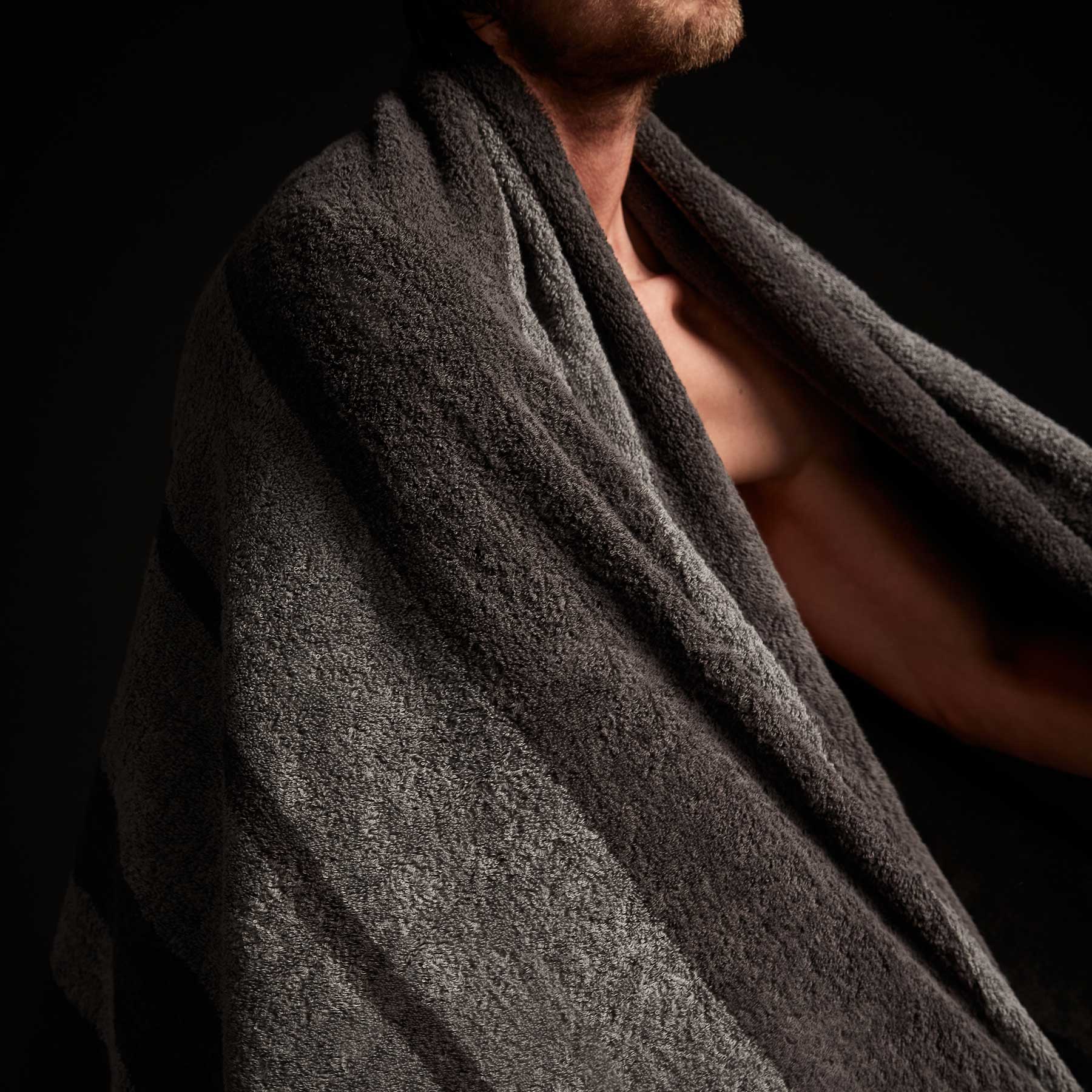 Wide Stripe Beach Towel - Slate/Raccoon Grey