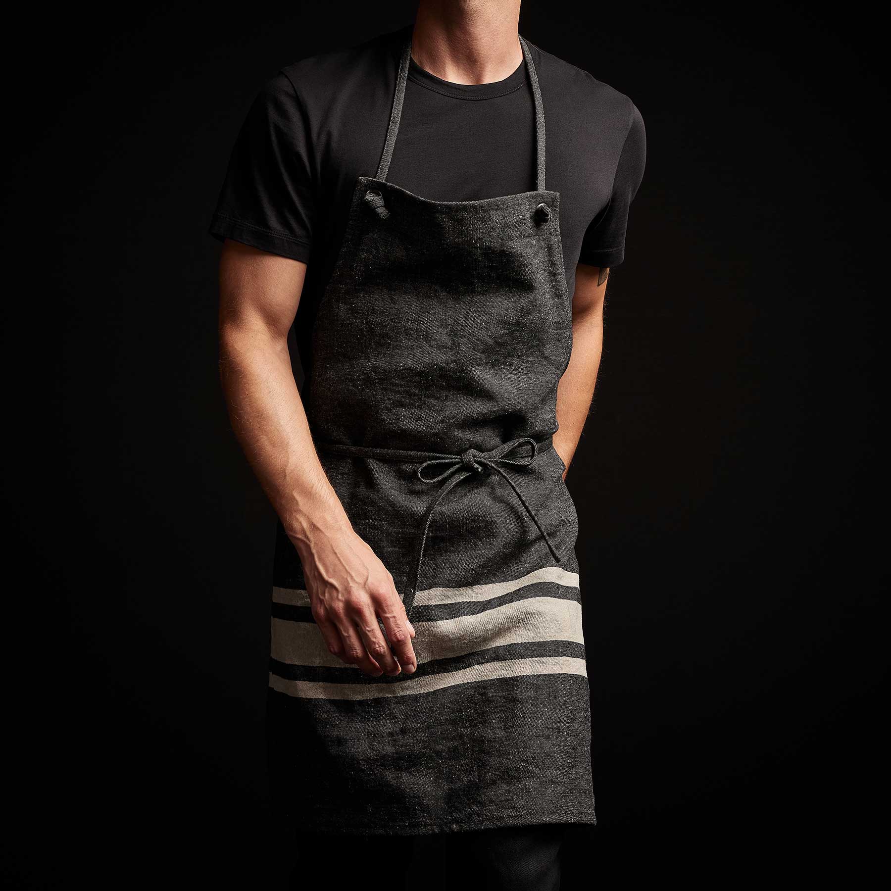 Three Stripe Chef's Apron - Black/ Natural
