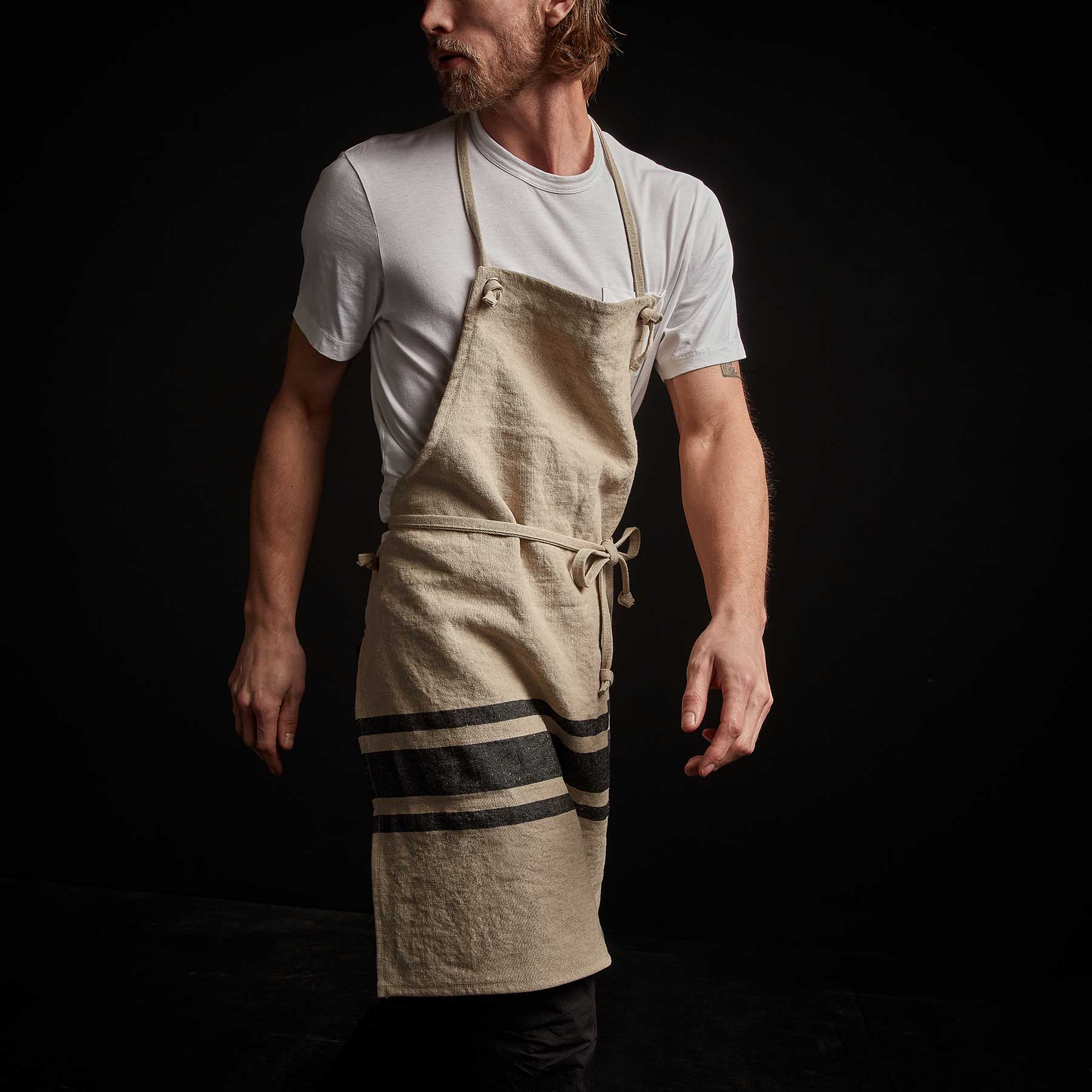 Three Stripe Chef's Apron - Natural/Black