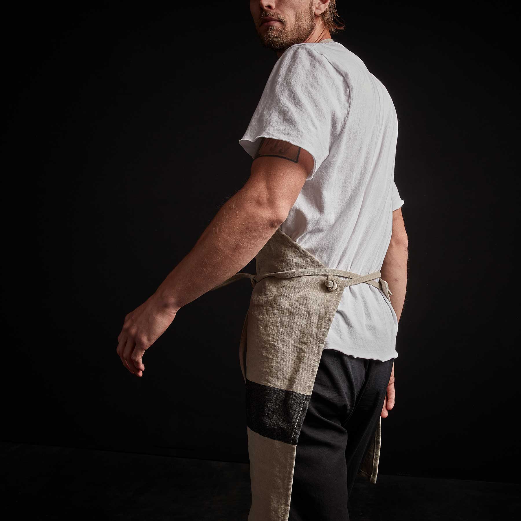 Single Stripe Chef's Apron - Natural/Black
