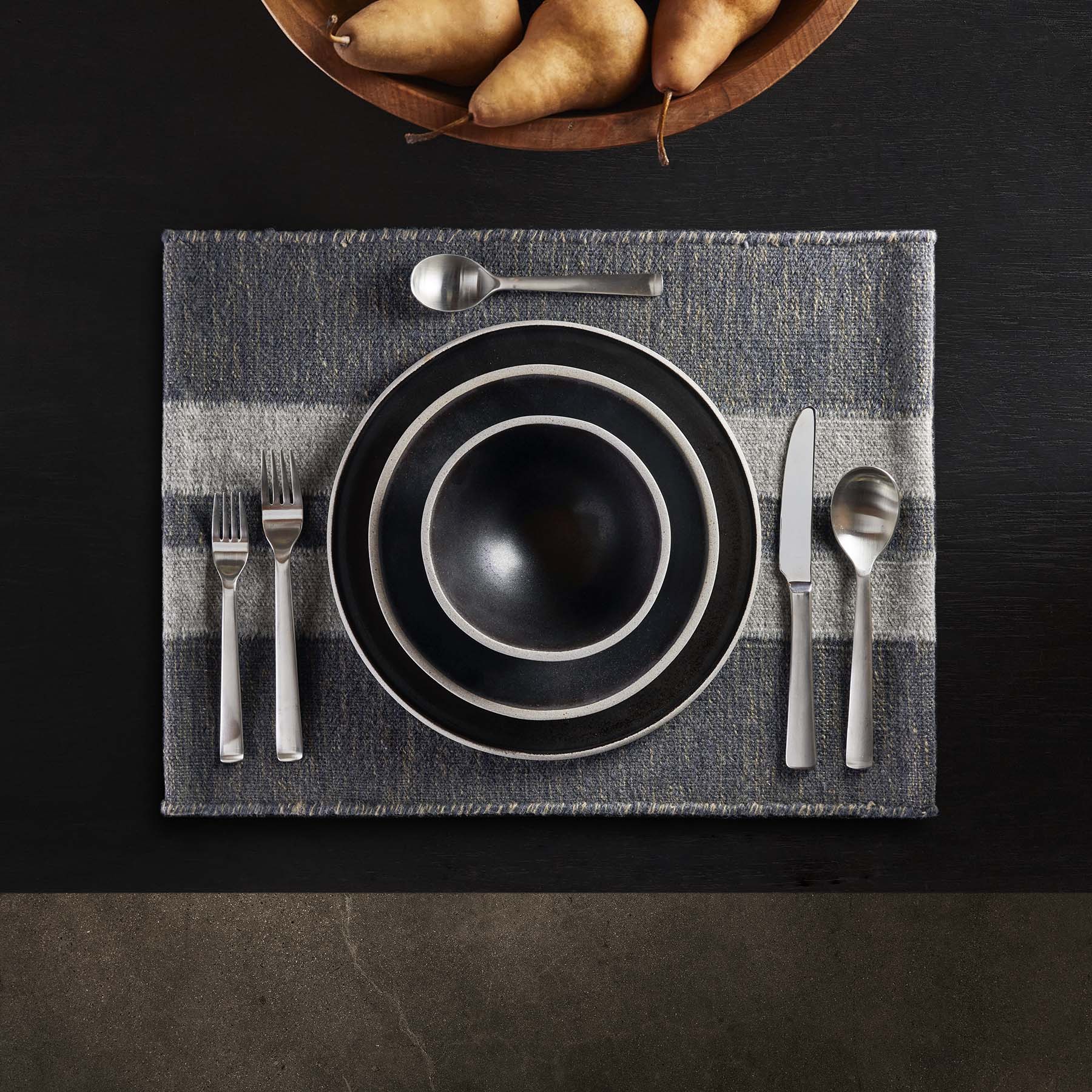 Wool Double Stripe Placemat  - Guntmetal Marle/Pearl Grey
