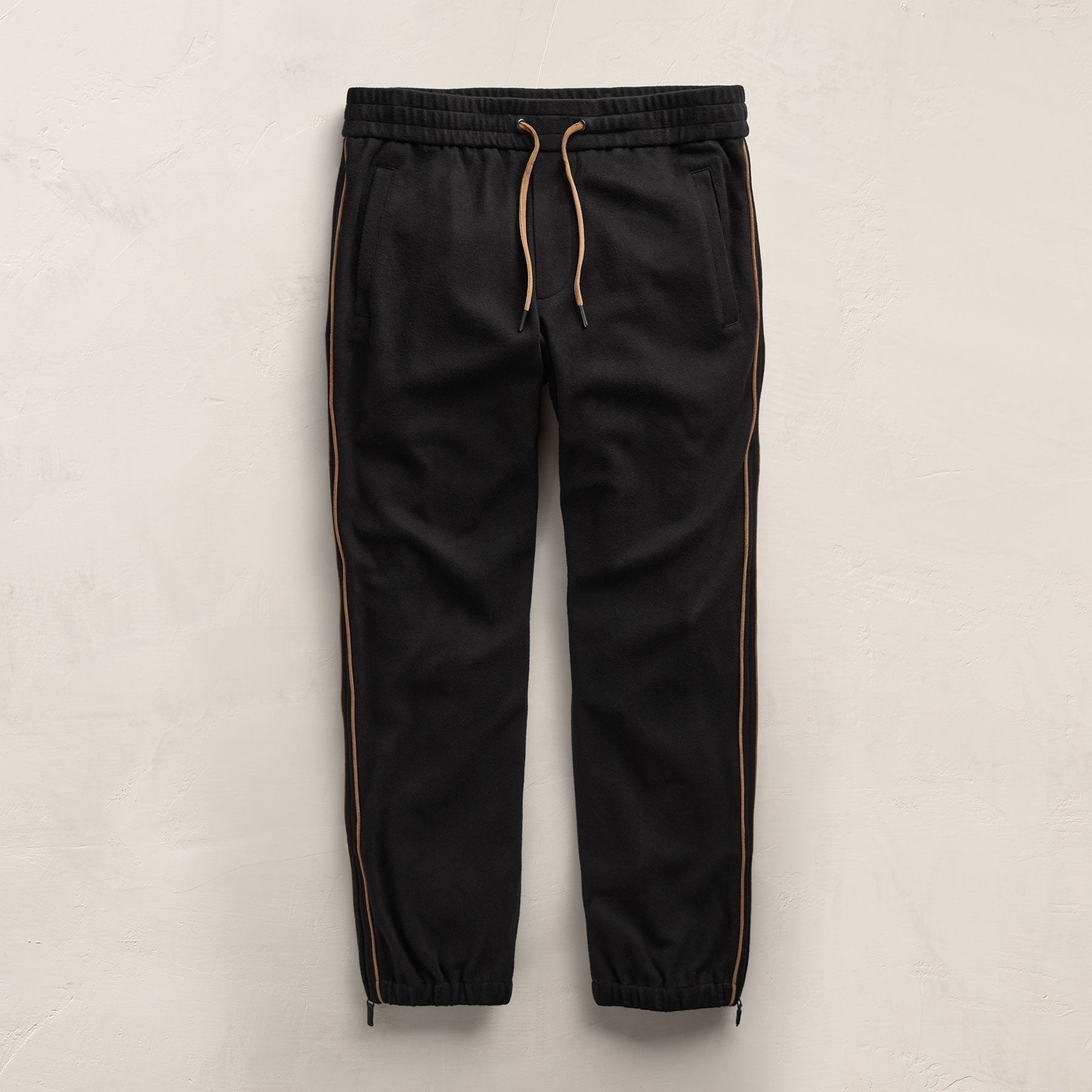 Brushed Cotton Suede Piped Track Pant - Black/Whiskey
