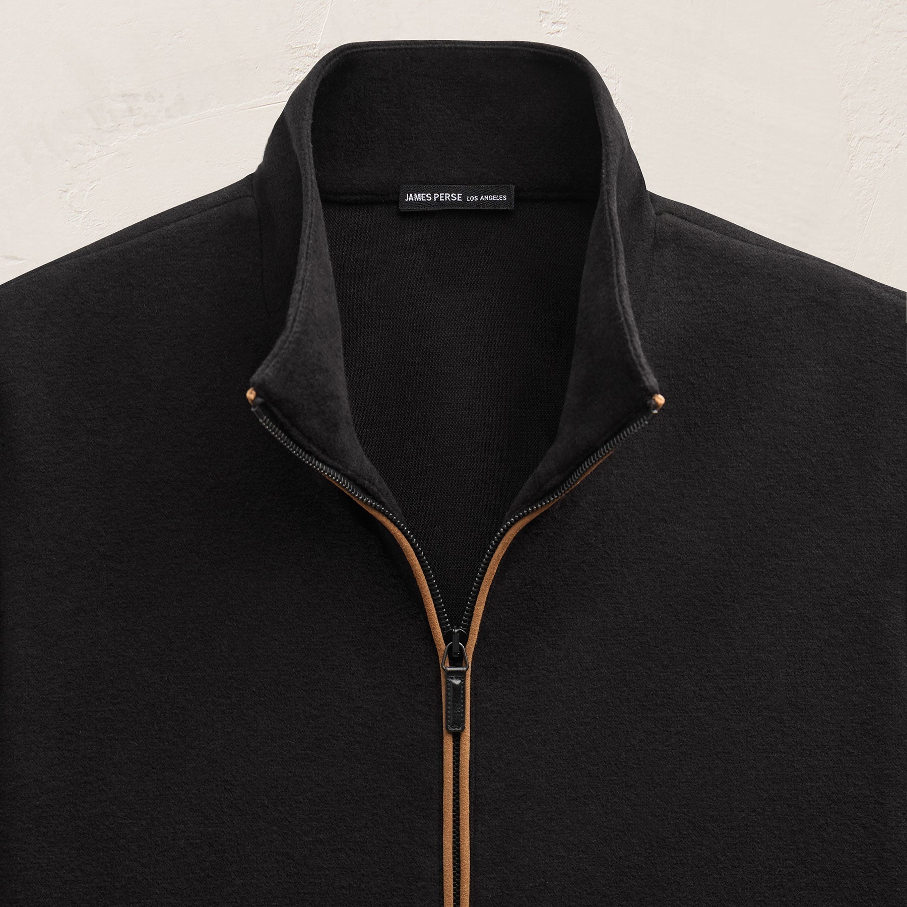 Brushed Cotton Suede Piped Track Jacket - Black/Whiskey
