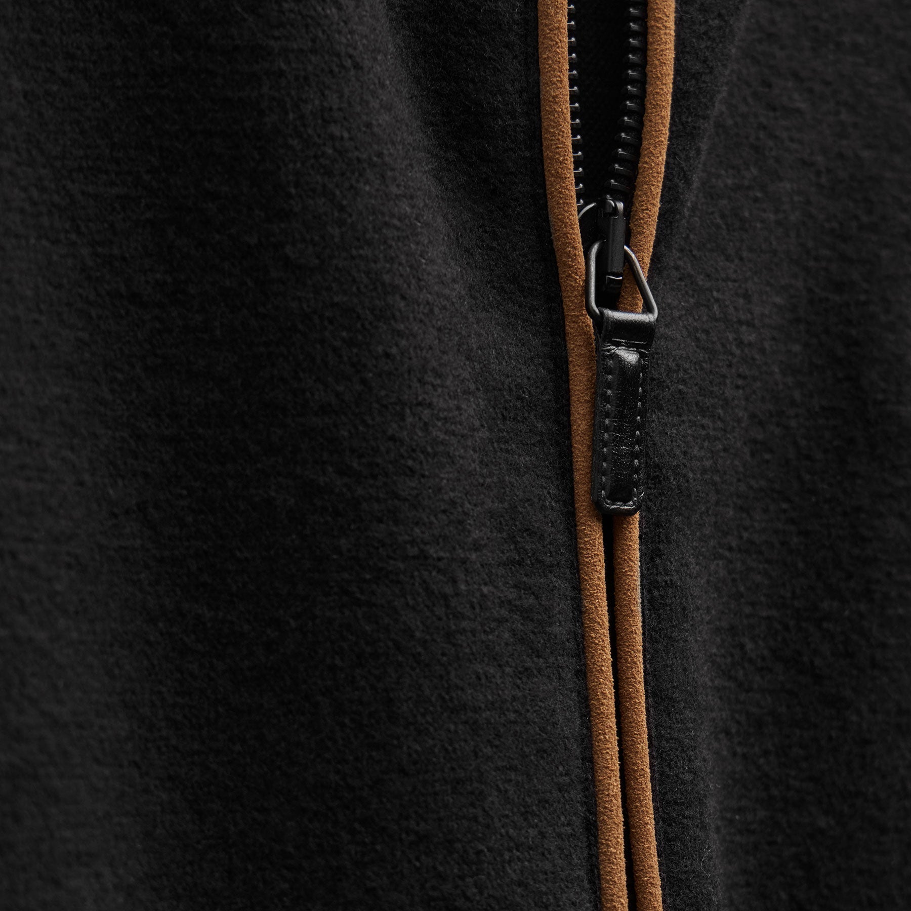 Brushed Cotton Suede Piped Track Jacket - Black/Whiskey