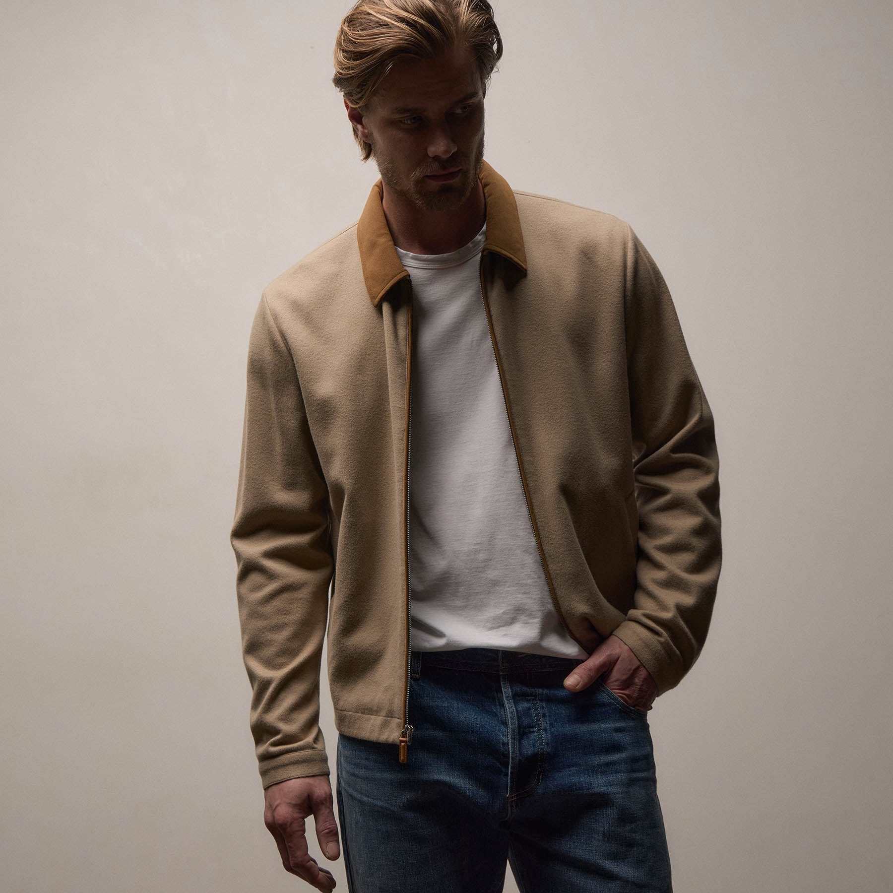 Brushed Cotton Coach Jacket - Soft Beige/Whiskey