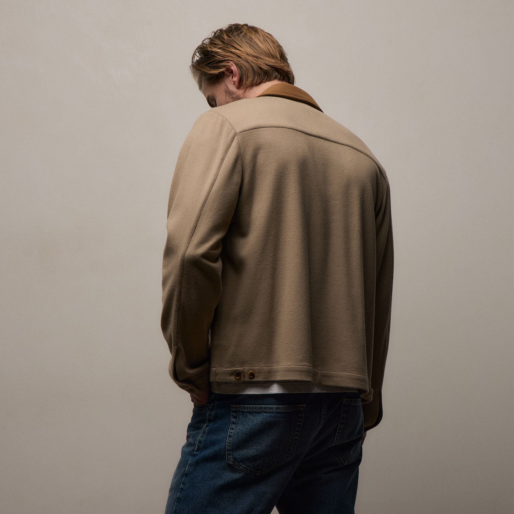 Brushed Cotton Coach Jacket - Soft Beige/Whiskey