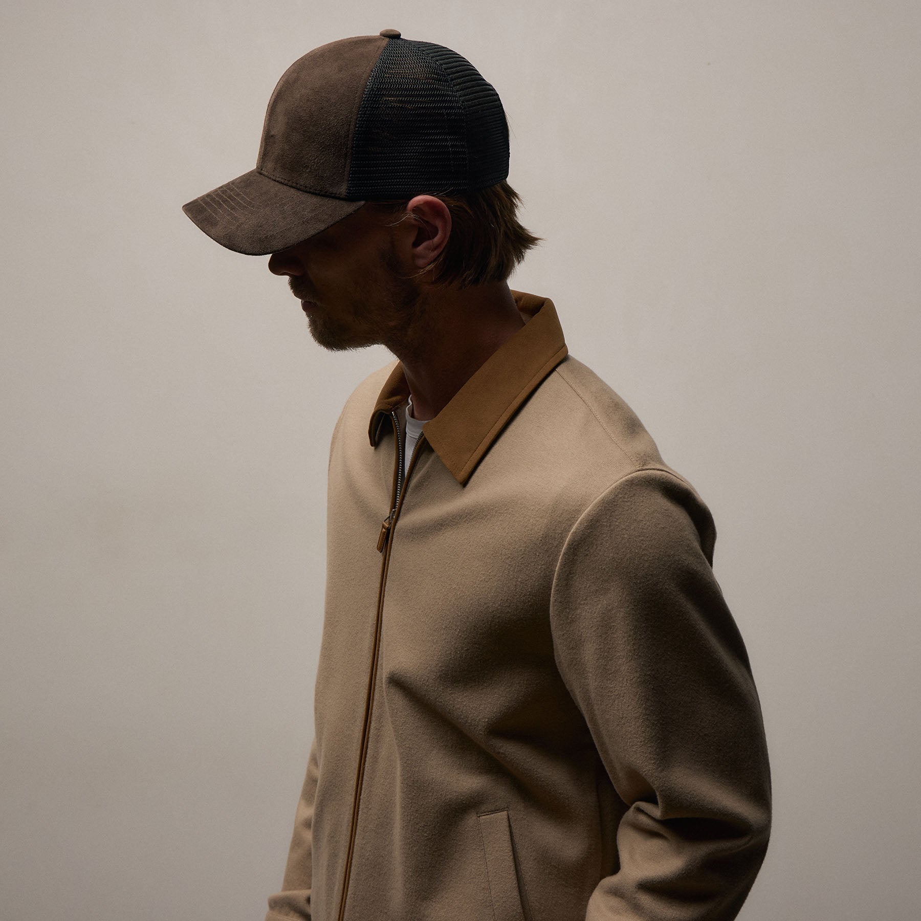 Brushed Cotton Coach Jacket - Soft Beige/Whiskey