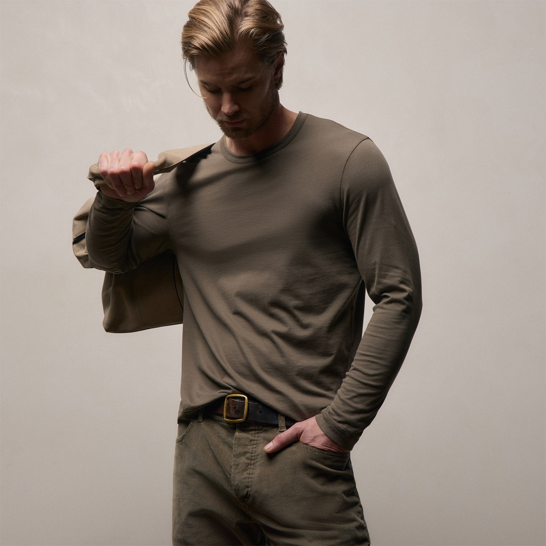 Brushed Lotus Long Sleeve Crew - Army Green
