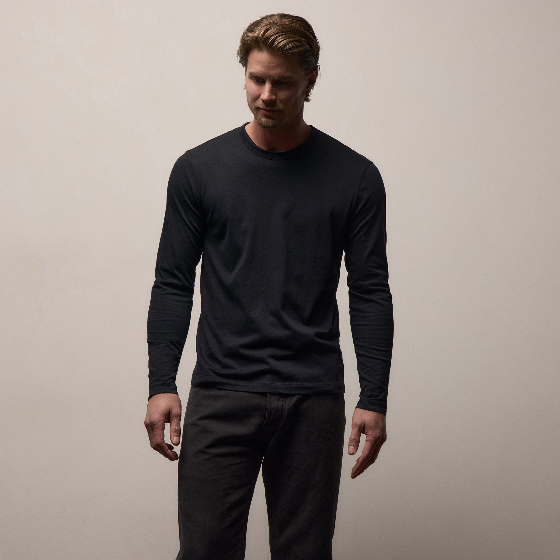 Brushed Lotus Long Sleeve Crew - Black