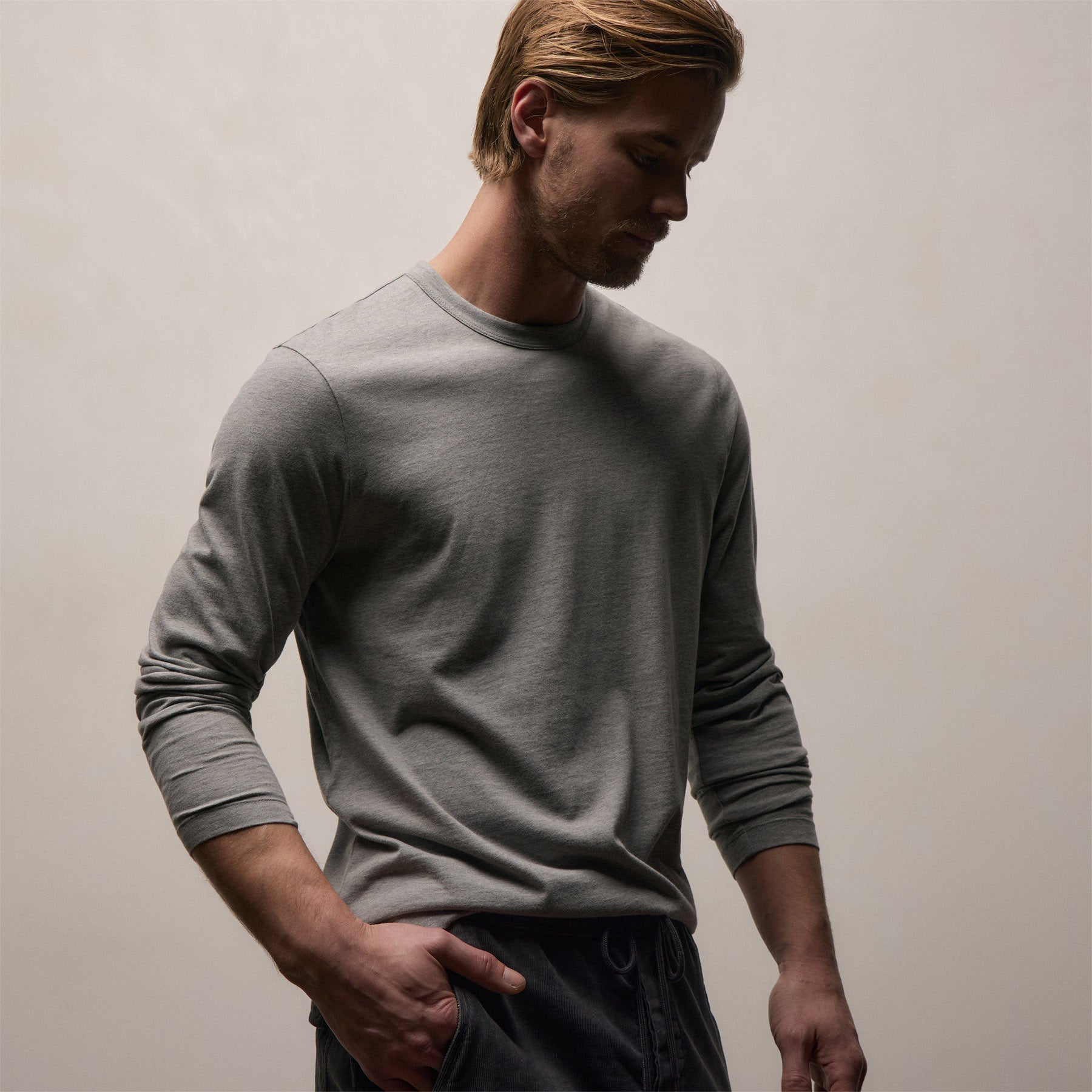 Brushed Lotus Long Sleeve Crew - Heather Grey