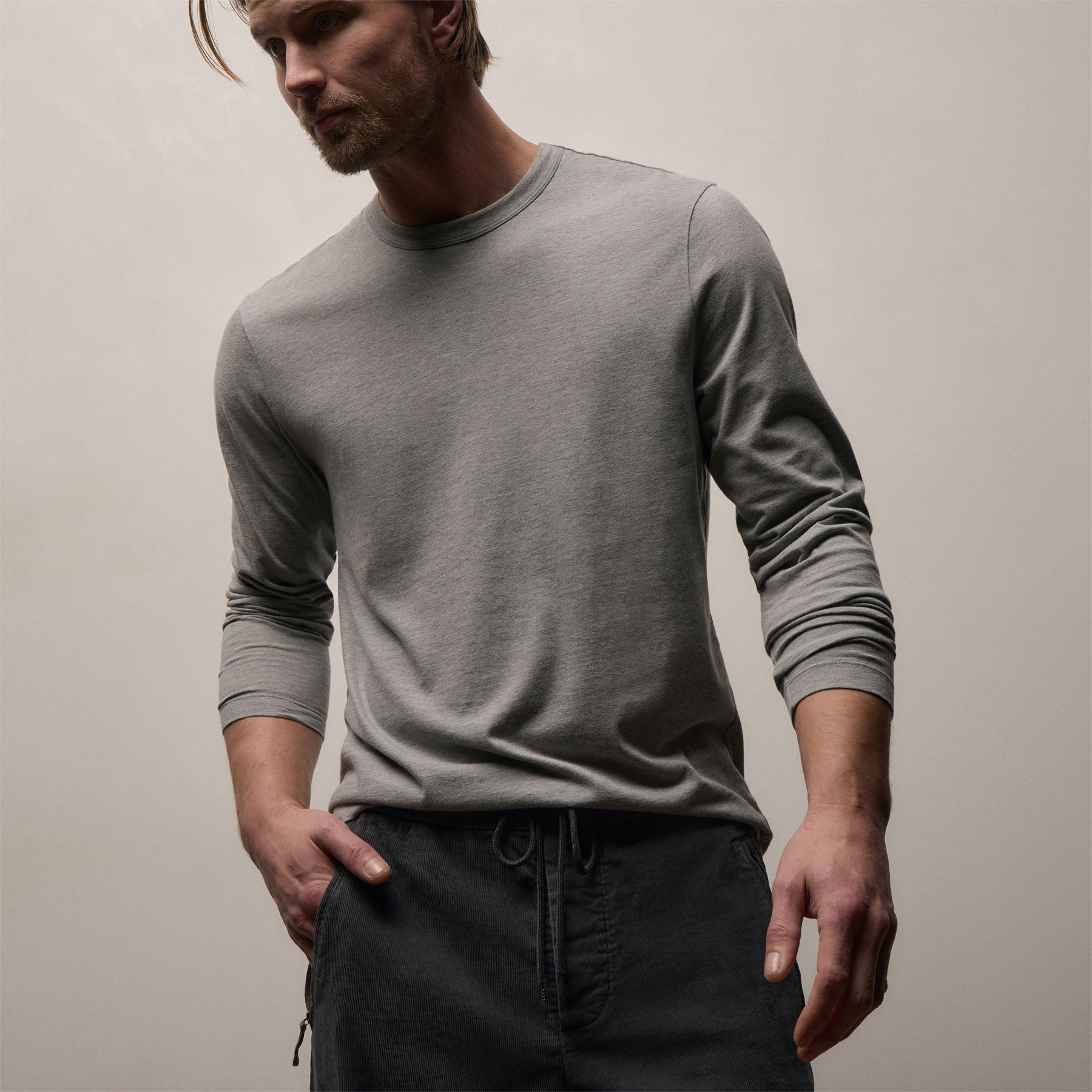 Brushed Lotus Long Sleeve Crew - Heather Grey