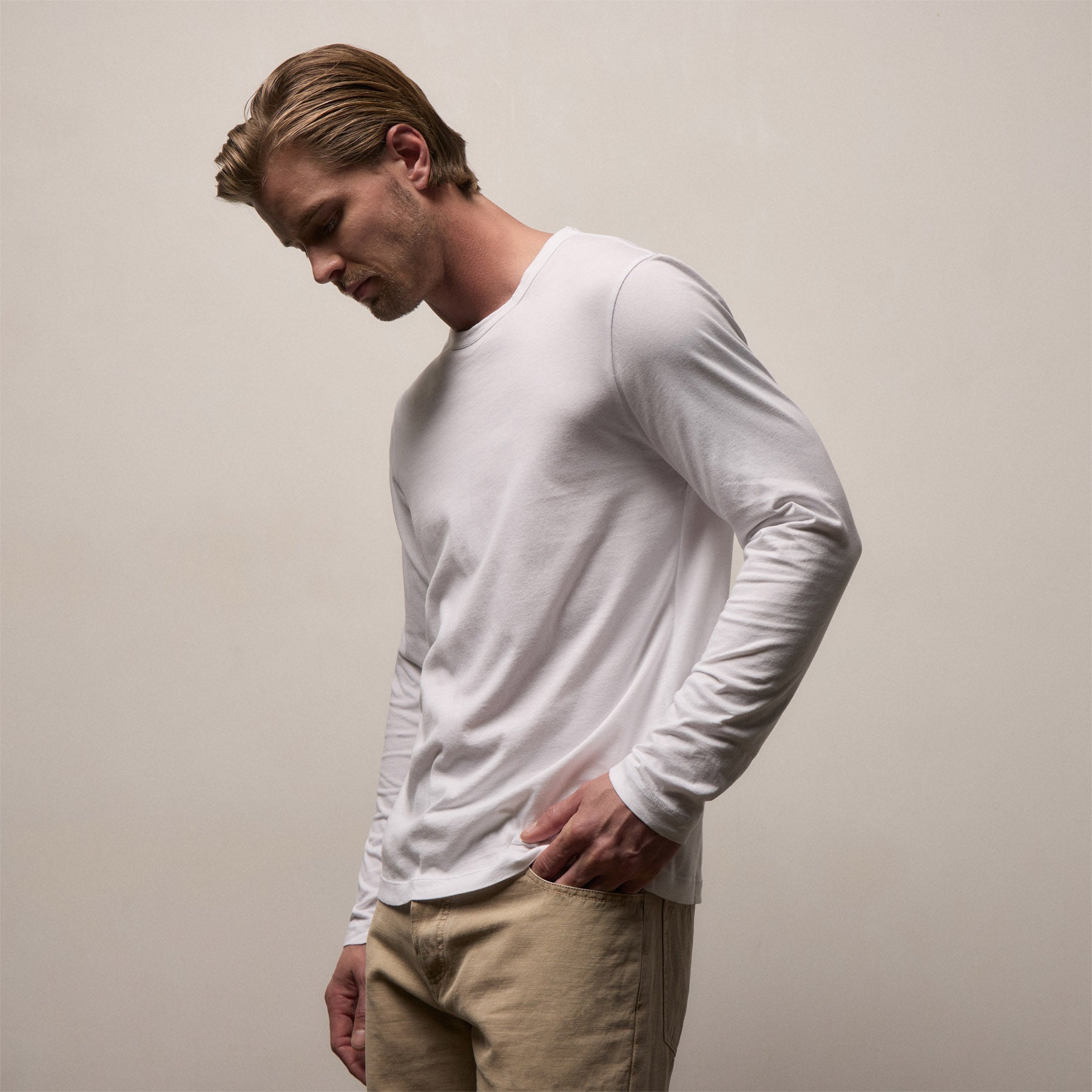 Brushed Lotus Long Sleeve Crew - White