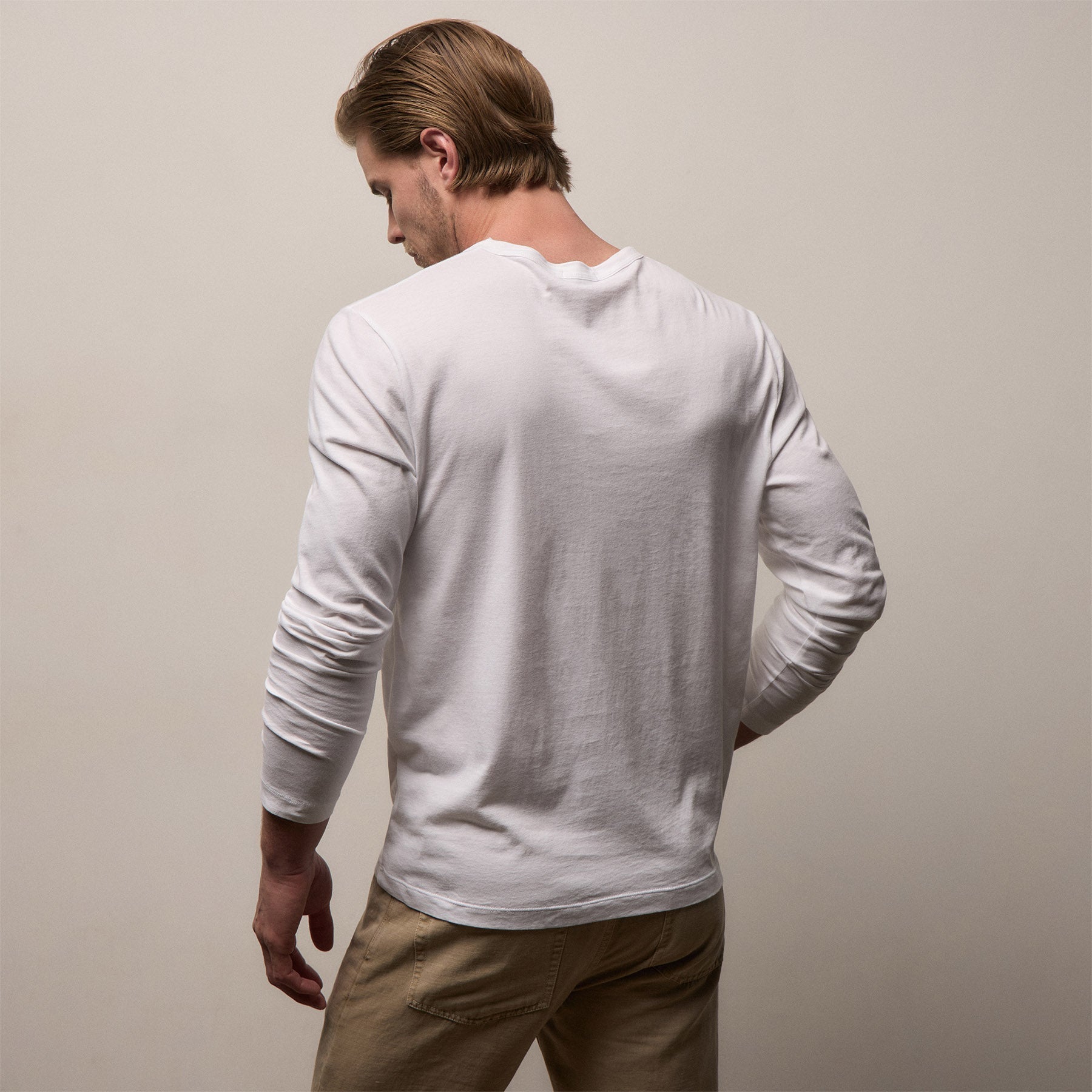 Brushed Lotus Long Sleeve Crew - White