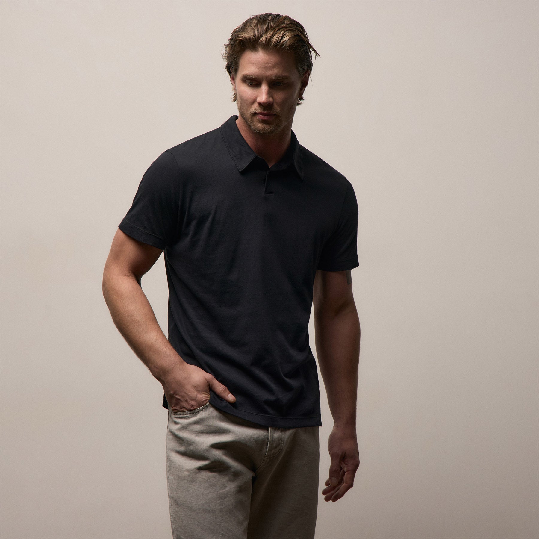 Brushed Lotus Polo - Black