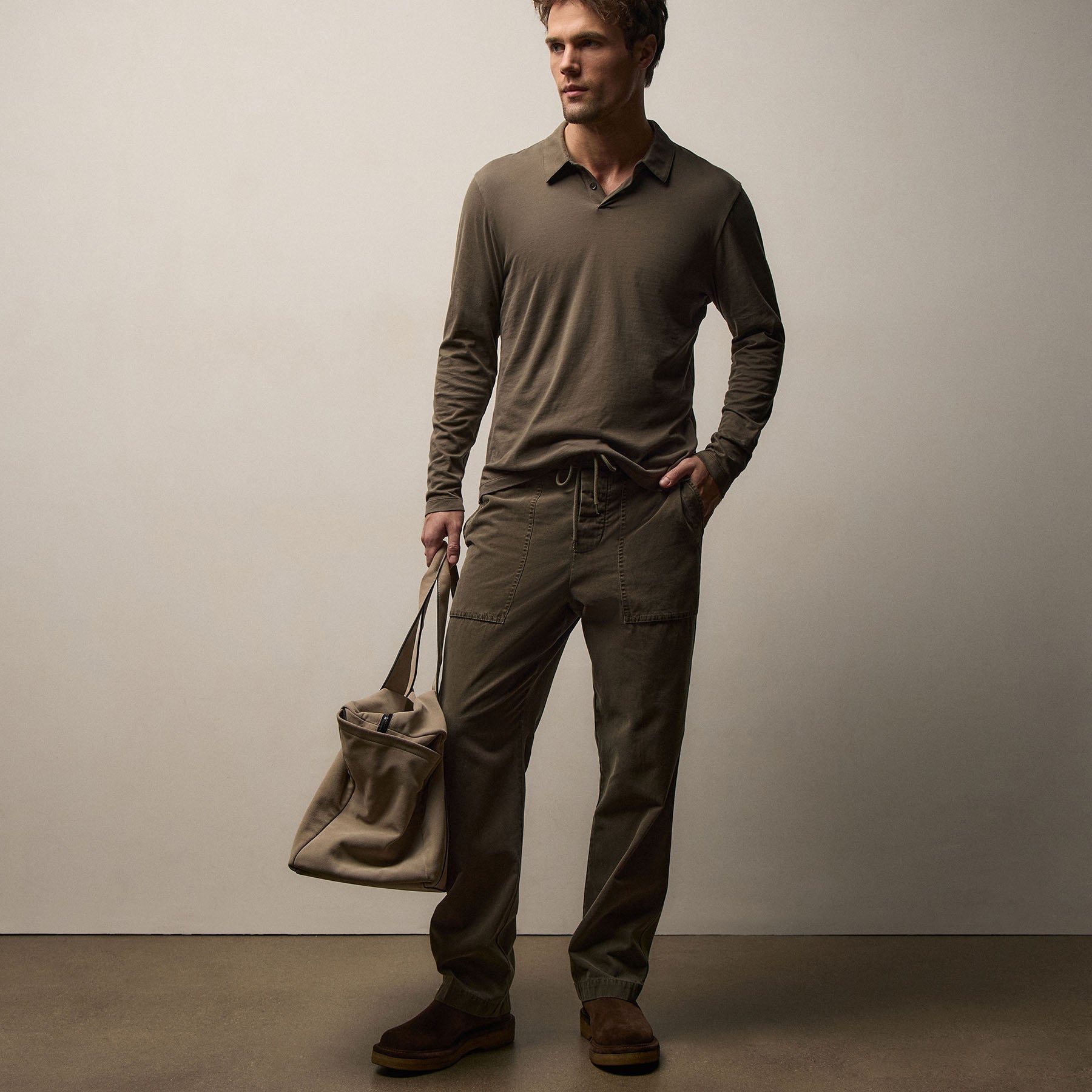 Brushed Lotus Long Sleeve Polo - Army Green