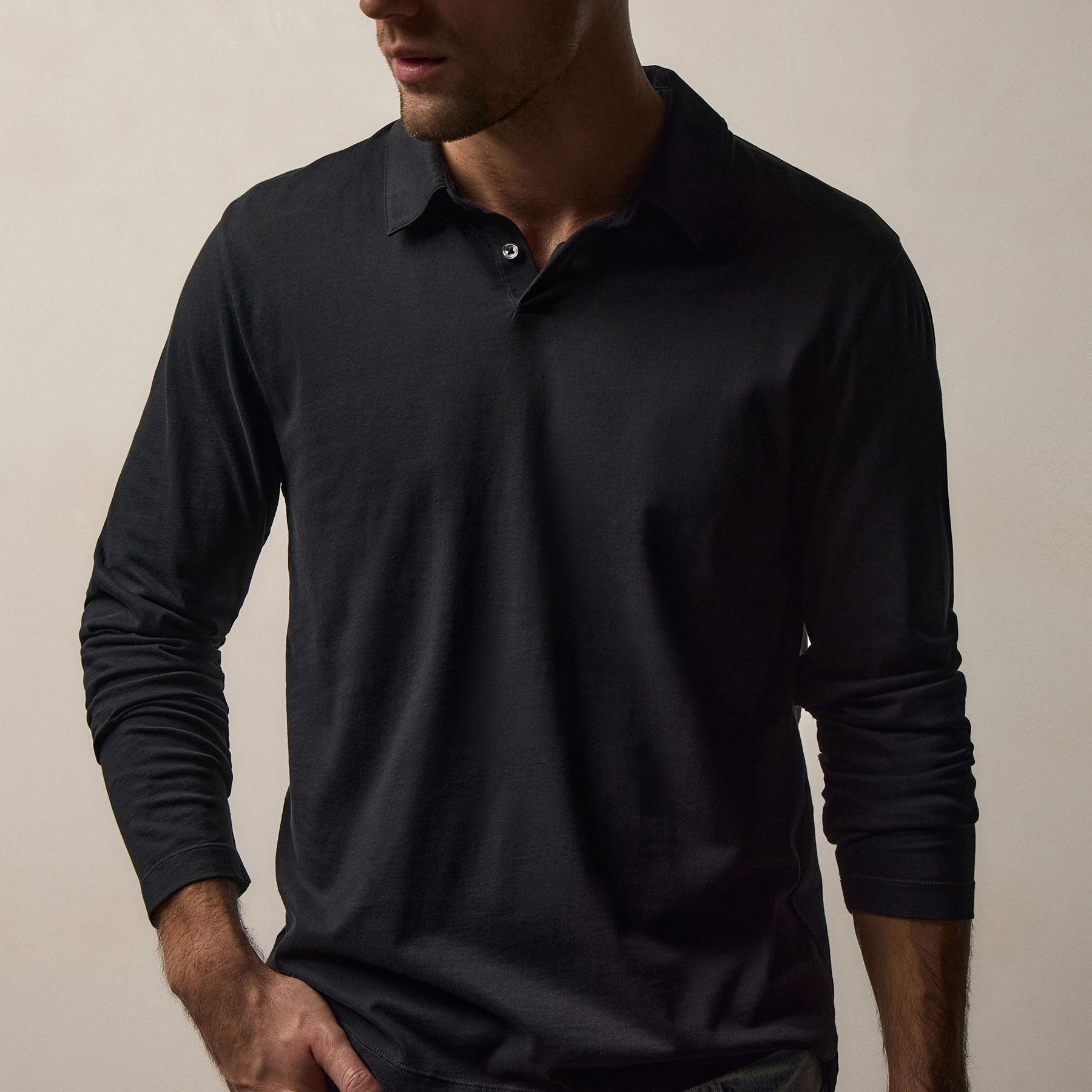 Brushed Lotus Long Sleeve Polo - Black