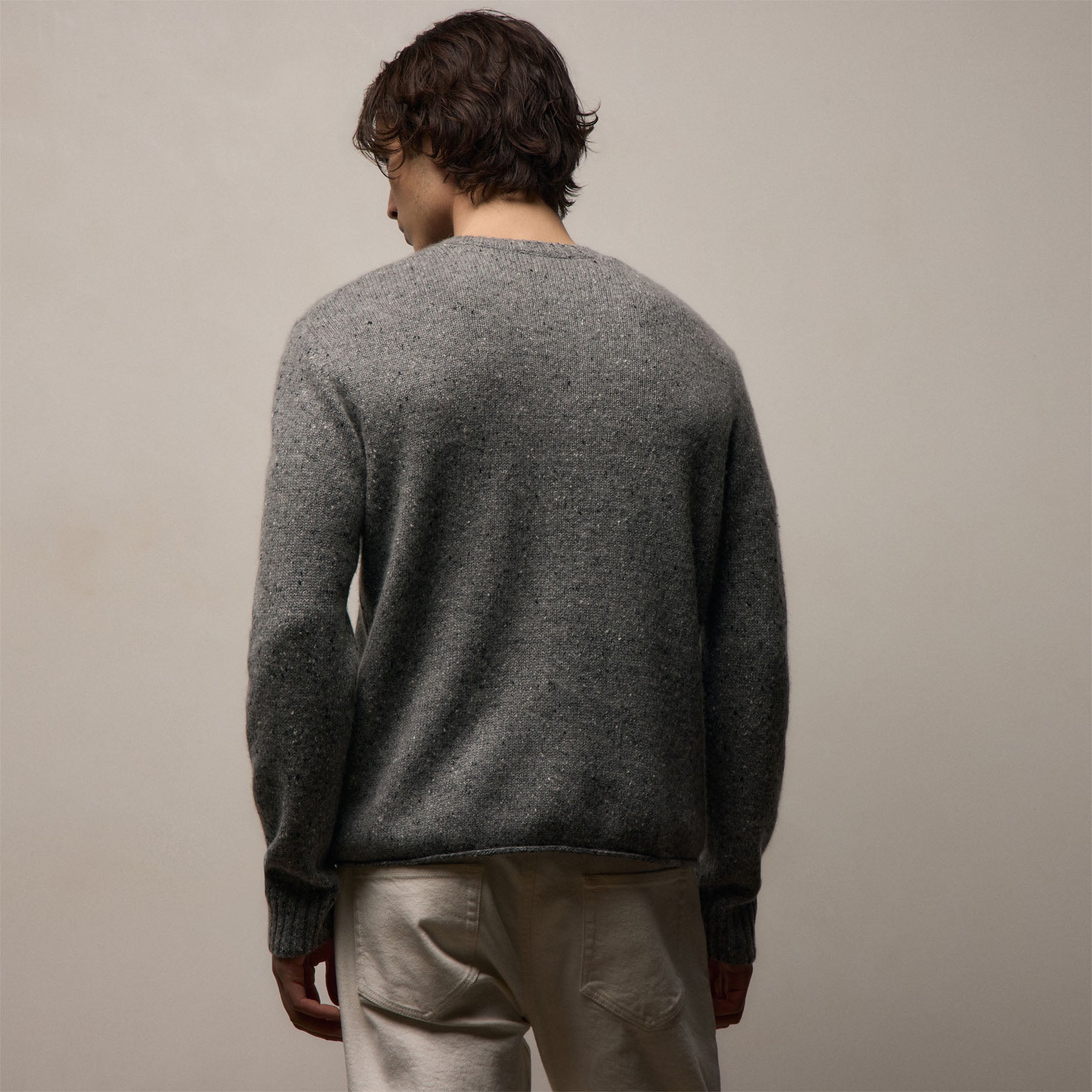 Marled Cashmere Linen Crew - Heather Grey