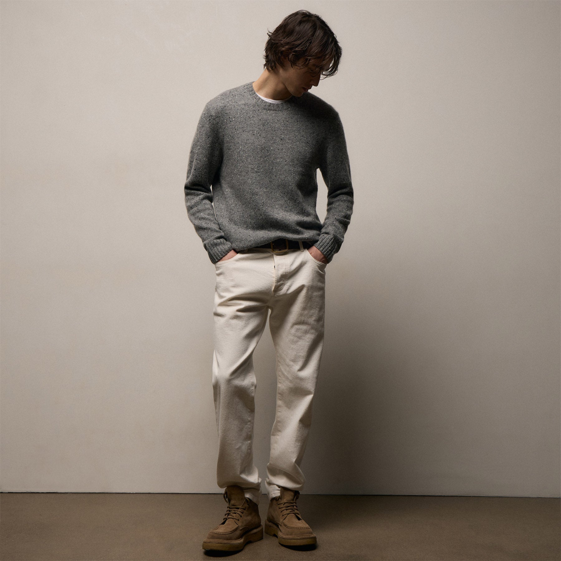 Marled Cashmere Linen Crew - Heather Grey