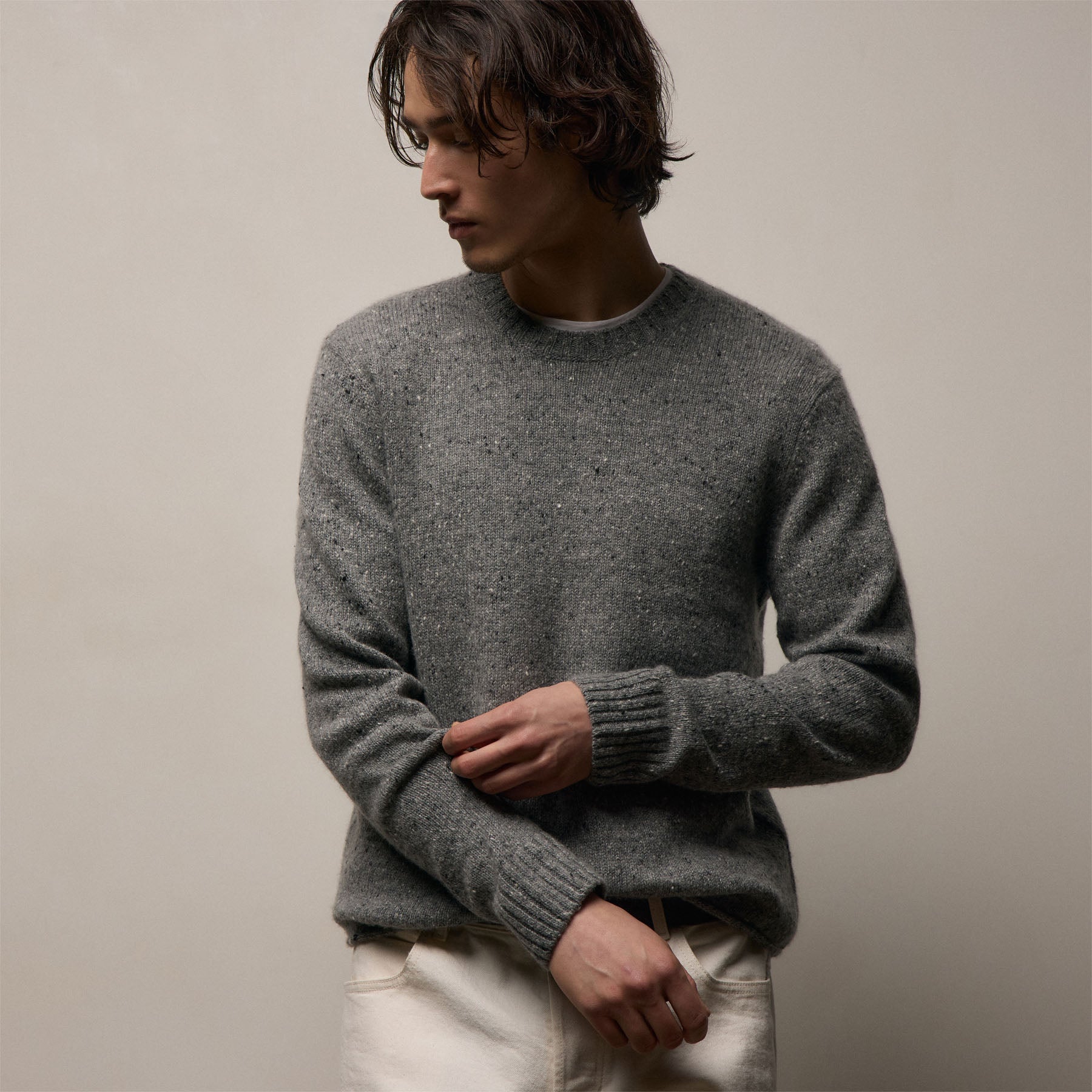 Marled Cashmere Linen Crew - Heather Grey