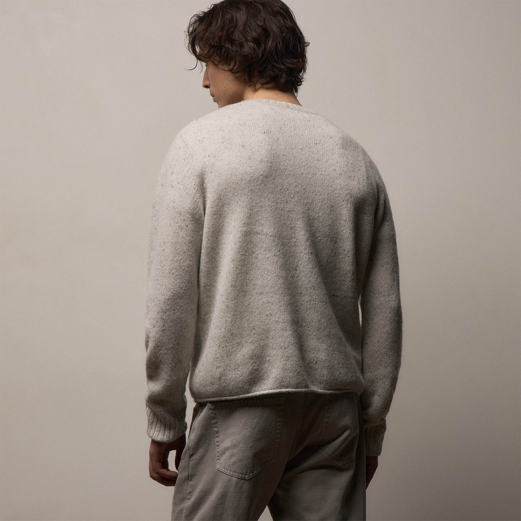 Marled Cashmere Linen Crew - Pearl