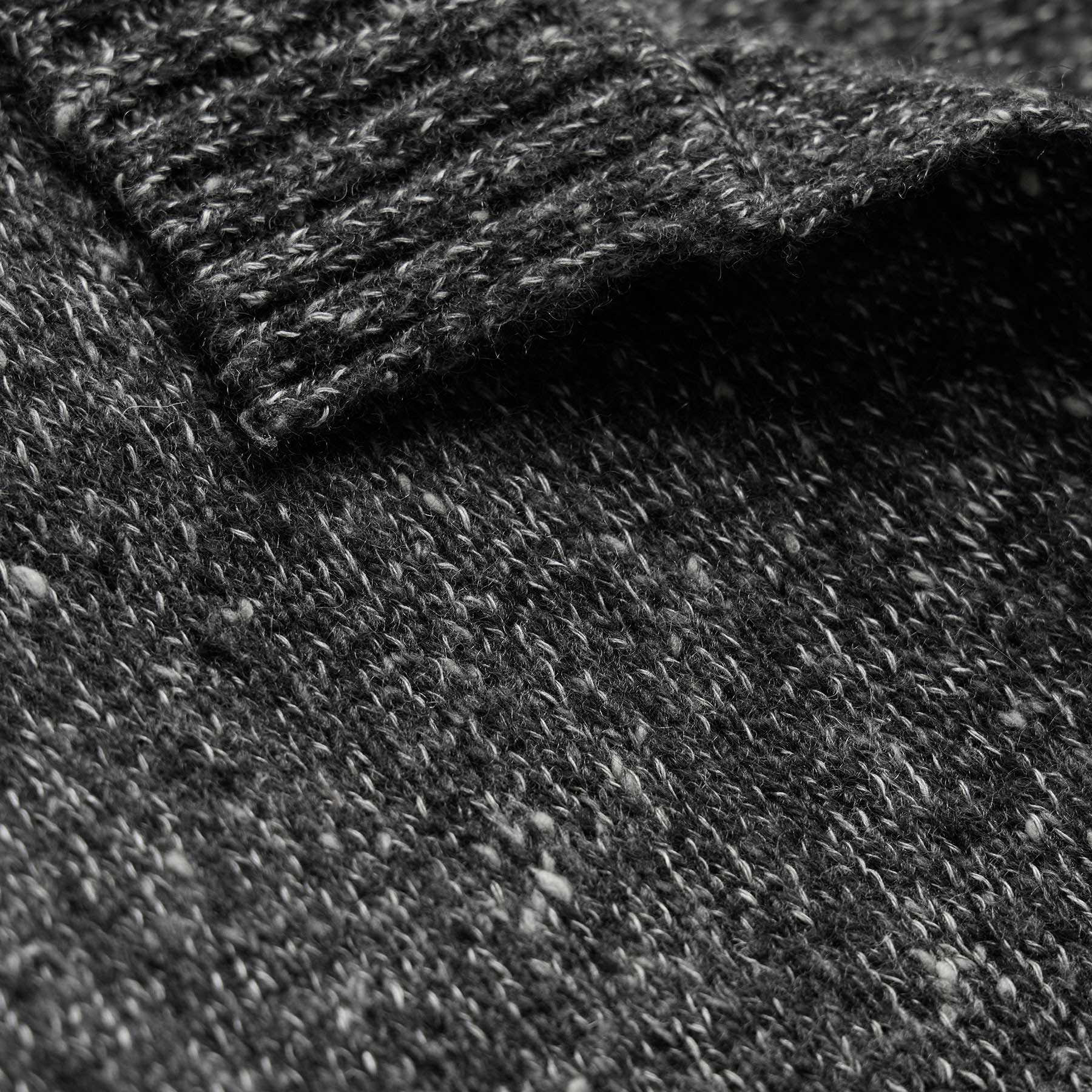Marled Cashmere Linen Long Sleeve Open Polo - Charcoal