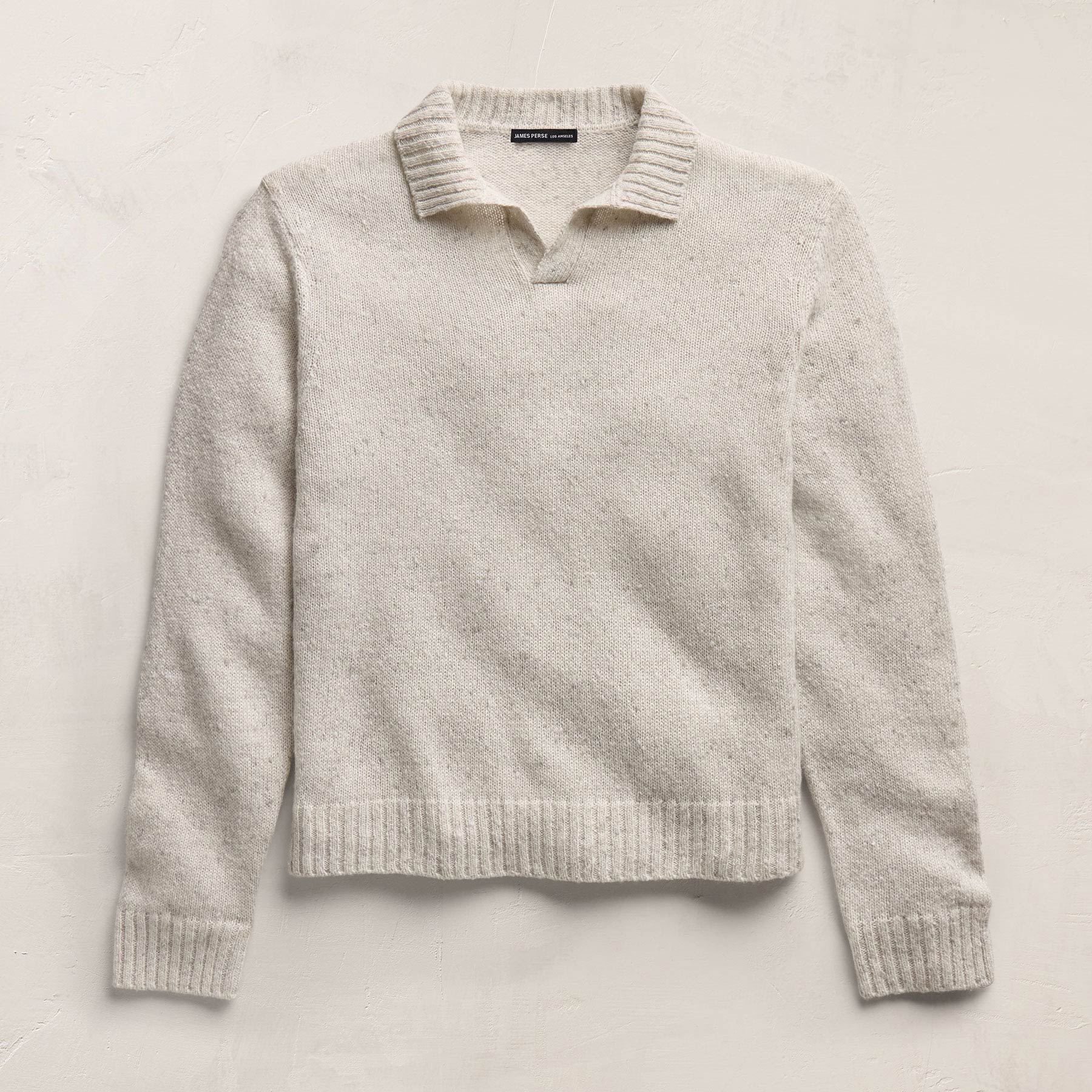 Marled Cashmere Linen Long Sleeve Open Polo - Pearl