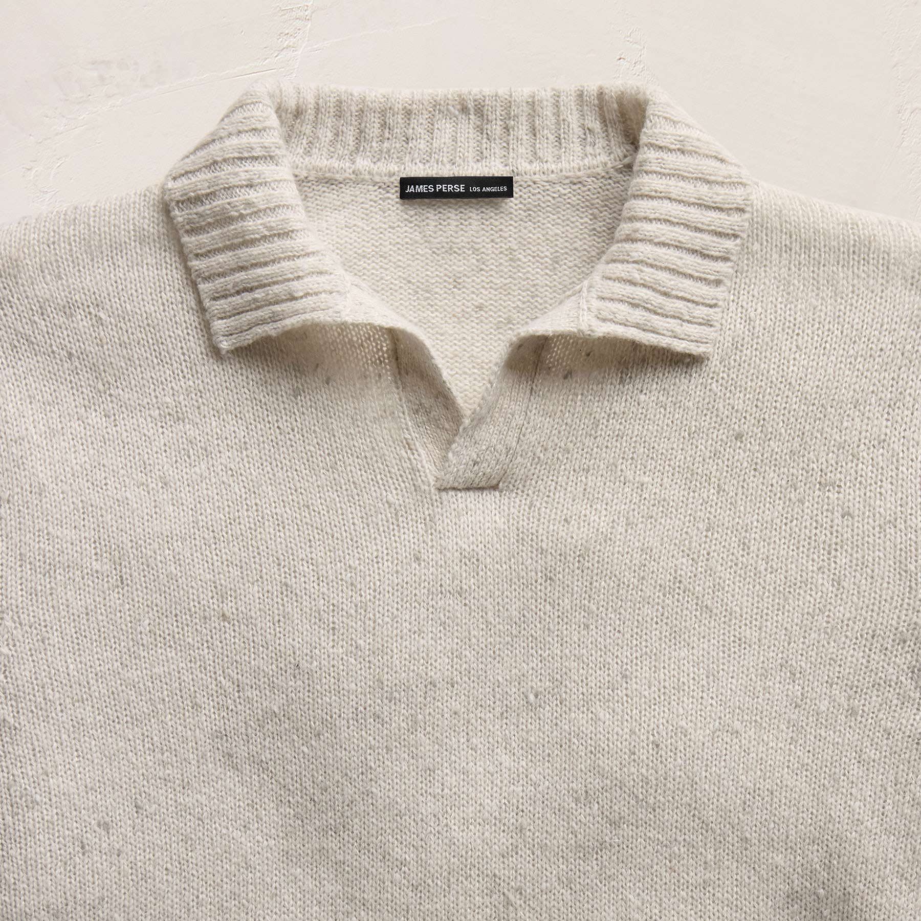 Marled Cashmere Linen Long Sleeve Open Polo - Pearl
