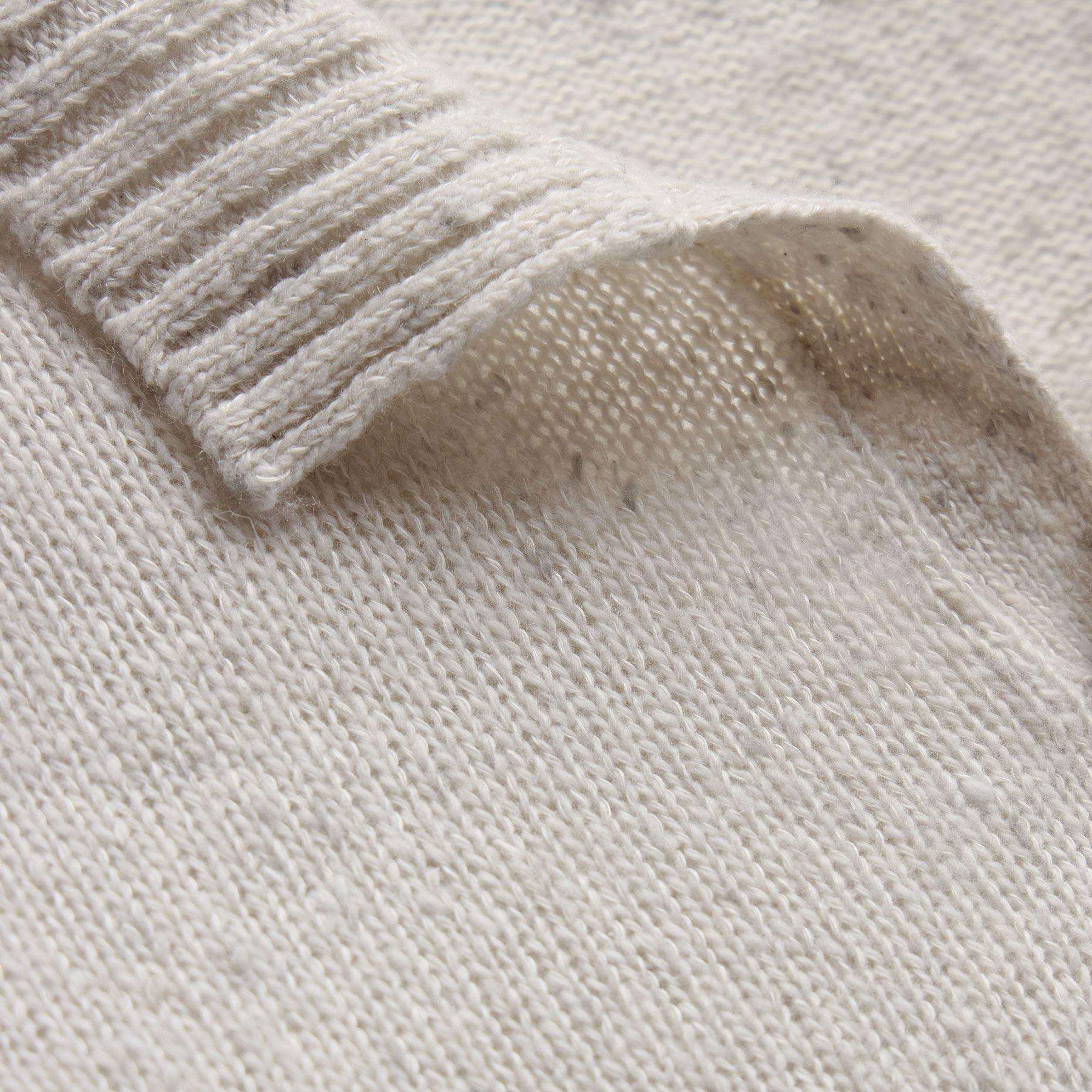 Marled Cashmere Linen Long Sleeve Open Polo - Pearl