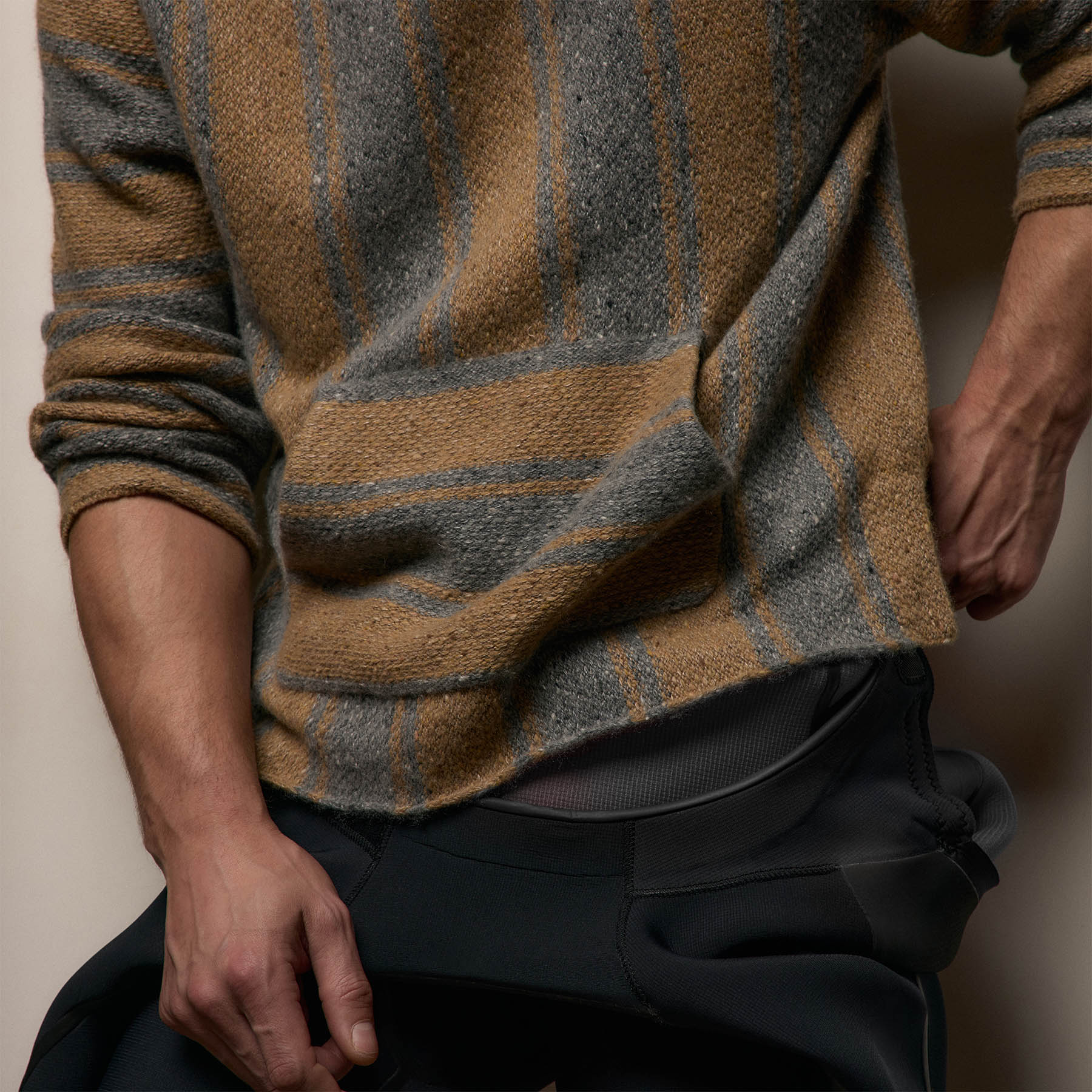 Baja Stripe Cashmere Hoodie - Heather Grey/Toffee