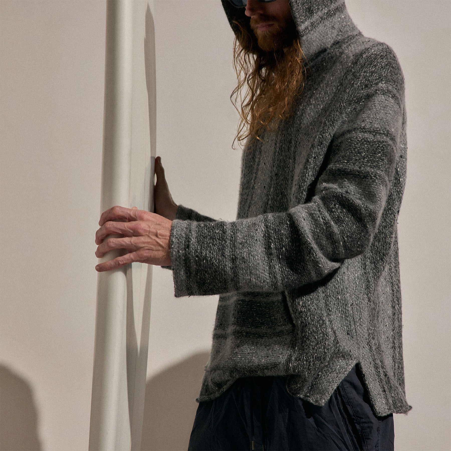 Baja Stripe Cashmere Hoodie - Charcoal/Heather Grey