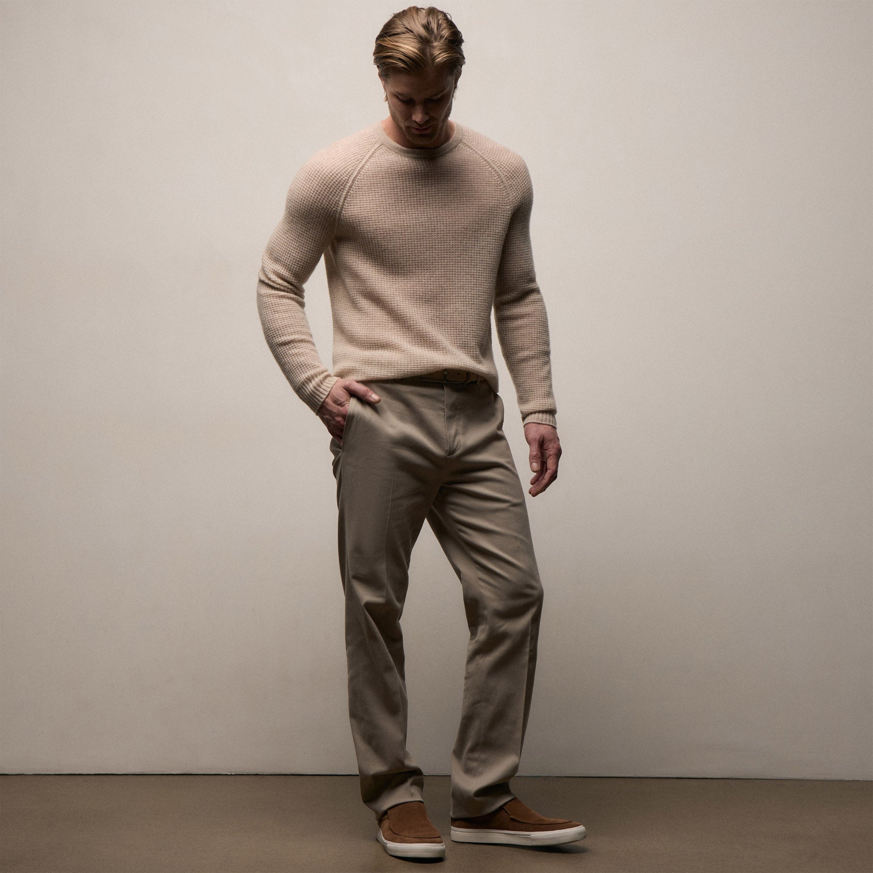 Cashmere Touch Twill Trouser - Light Tan