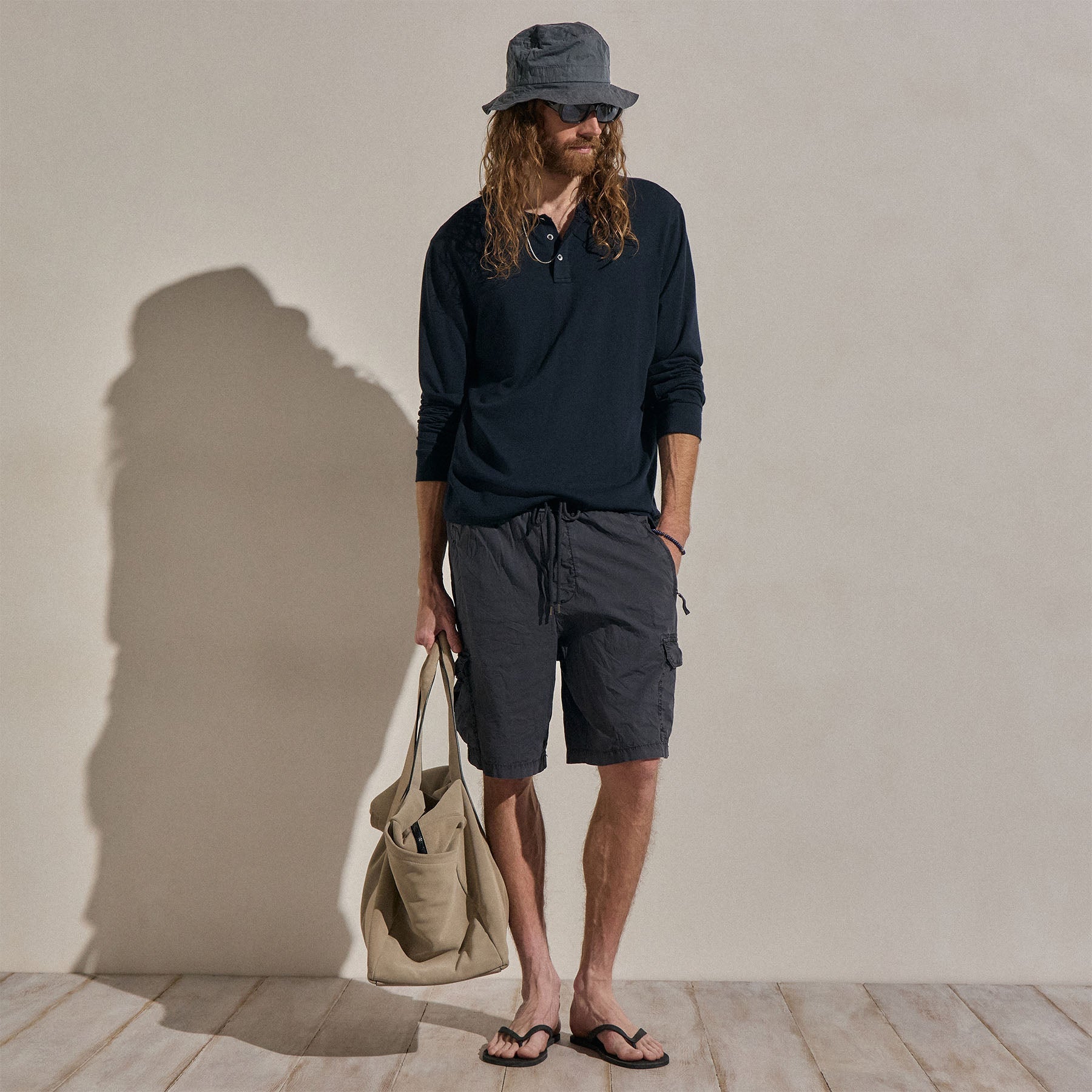 Cotton Cashmere Long Sleeve Henley - Blue Noir