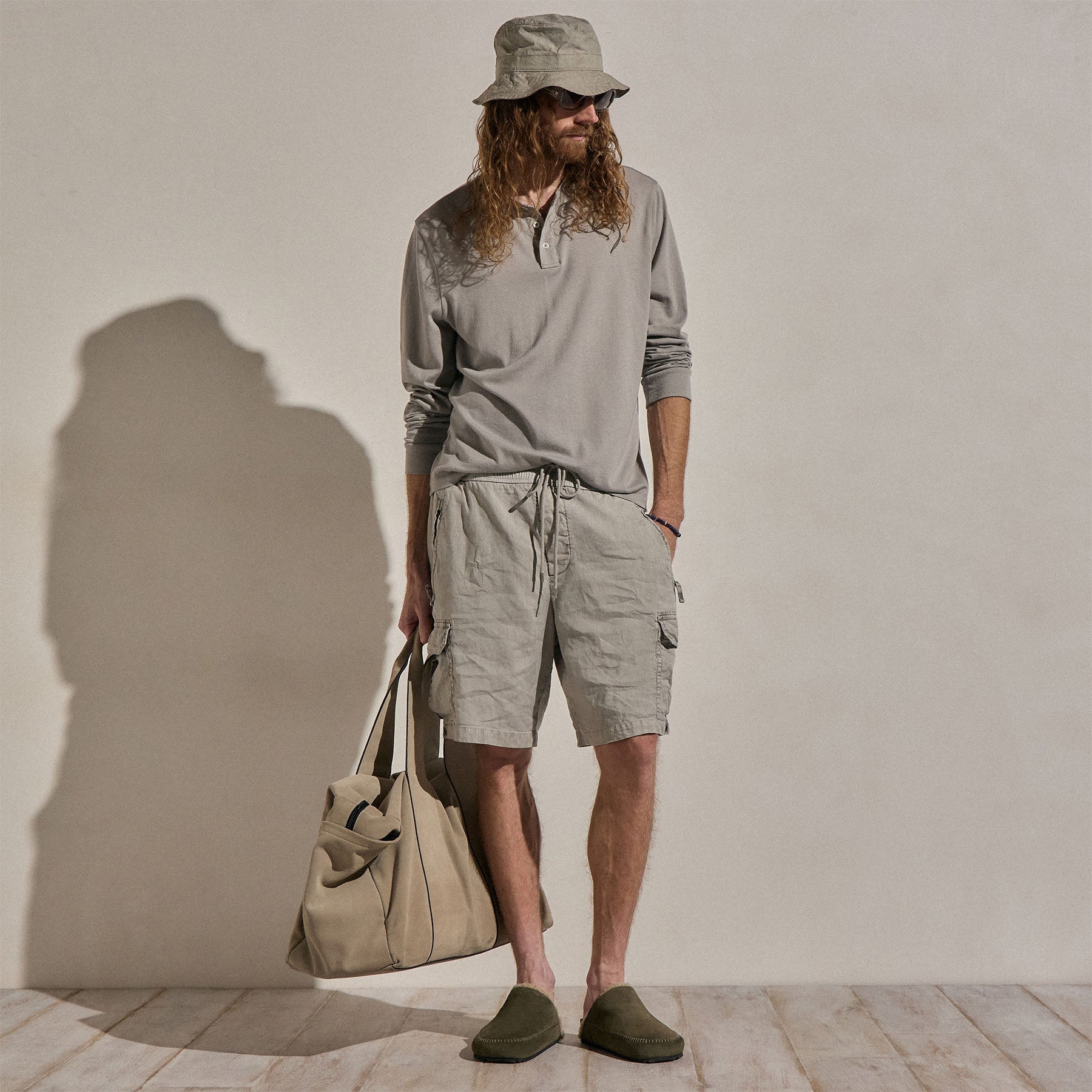 Cotton Cashmere Long Sleeve Henley - Fog