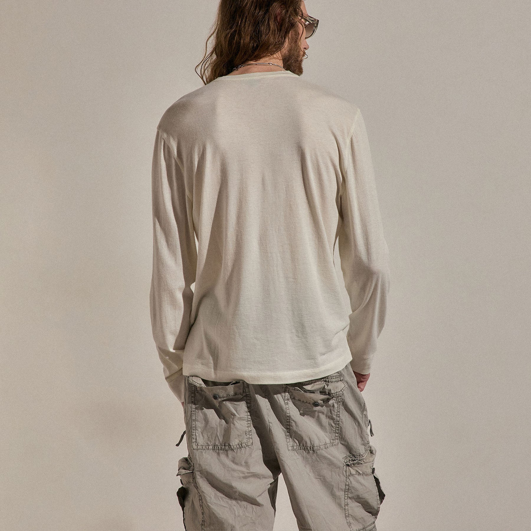 Cotton Cashmere Long Sleeve Henley - White
